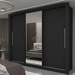 Guarda-roupa Casal 3 Portas 1 Porta Espelhada Milão Yescasa Preto