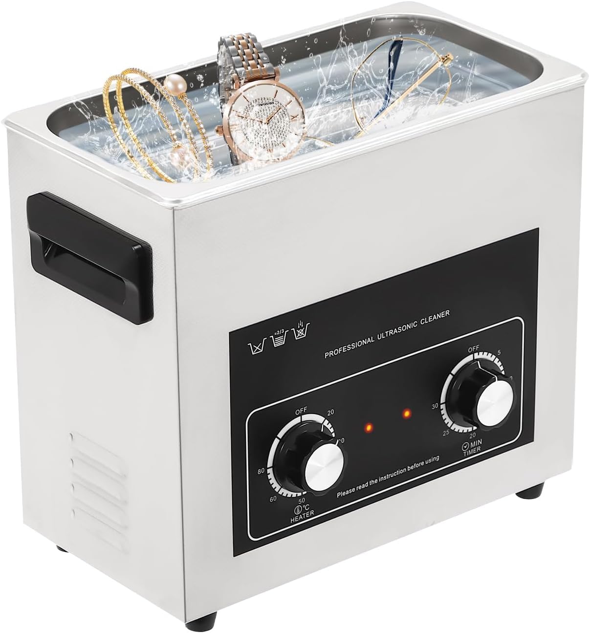 Pulitore A Ultrasuoni 42 Khz, da 2 A 30 Litri, in Acciaio Inox, con Cestello Rimovibile, Ideale per La Pulizia di Gioielli, Occhiali, Orologi, Protesi Dentarie E Parti Metalliche. 6.5L