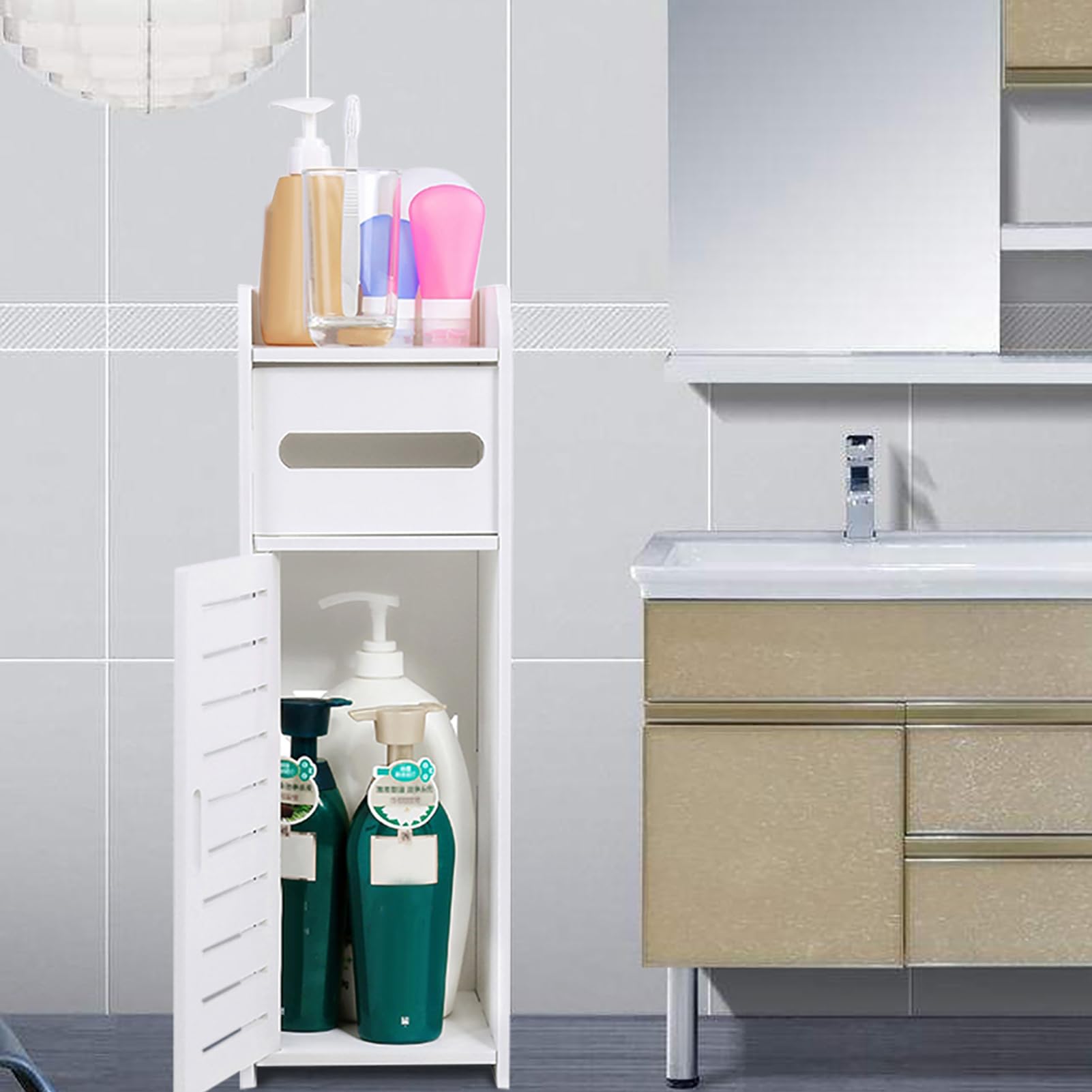 Gegong PVC bianco in legno in legno in plastica per bagno armadio da bagno mensola multiscale multi -strato saver per bagno usa la soluzione di stoccaggio della toilette organizzat
