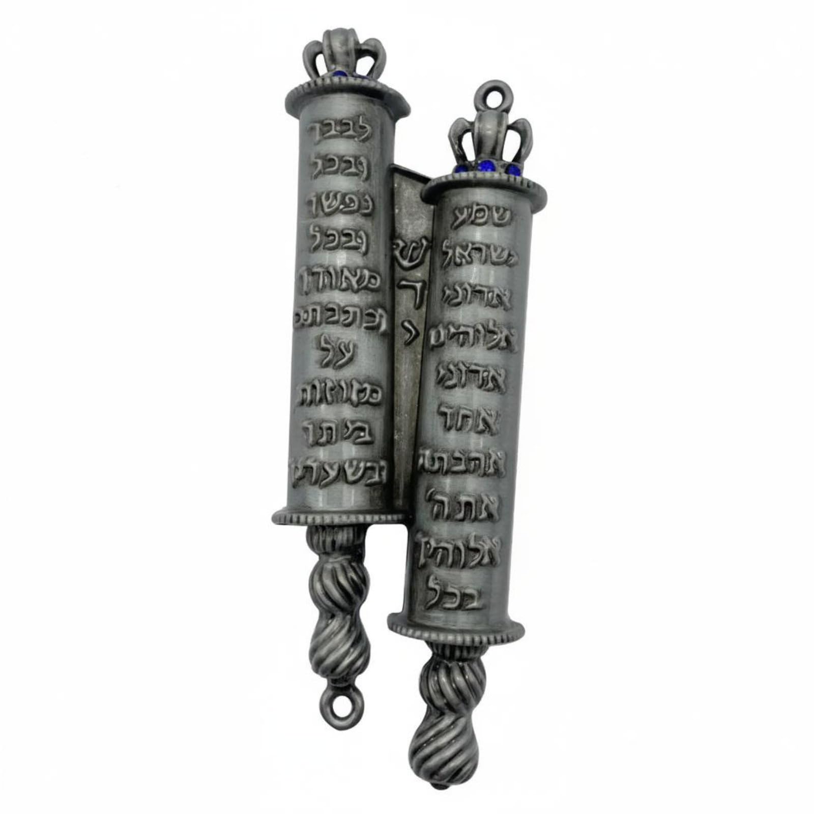 Embossed Lettering Hebrew Scroll Charm Crown-Like Tops Scroll Charm Blue Bead Accents Hanging Charm Twisted Ends, Dark Gray|Other Judaism Collectibles-image-44