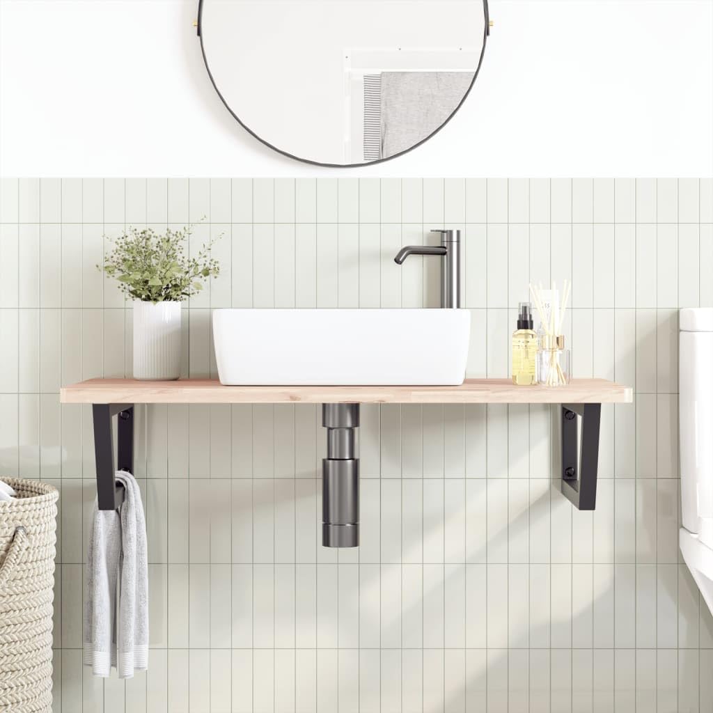 Lavabo da parete in legno massello di faggio, 100 x 50 cm, nero