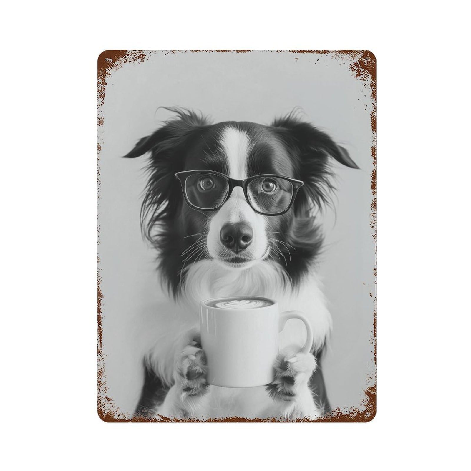 xiaoxiaoshen Border Collie Coffee Print Wall Decor Art Metal Tin Poster Modern Home Decor Art Home Bar Shop Decorations Vintage Sign 40x30cm