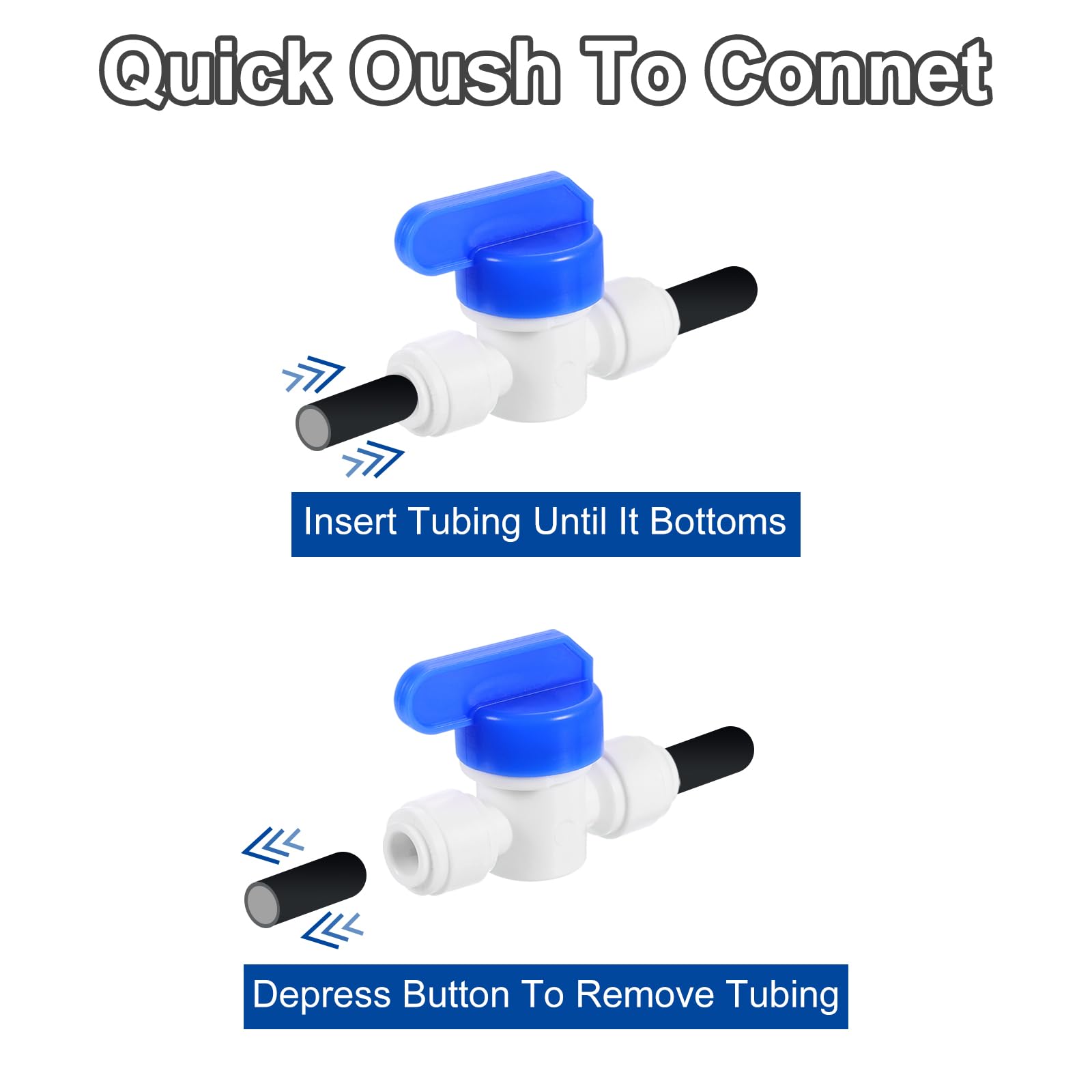 QUARKZMAN 16 sztuk zestaw złączy śrubowych Push to Connect, 1/4" x 1/4" OD Pushfit, prosta wtyczka, zawór kulowy z tworzywa sztucznego z uchwytami do rury wodnej, system wodny RO (6-6 mm)