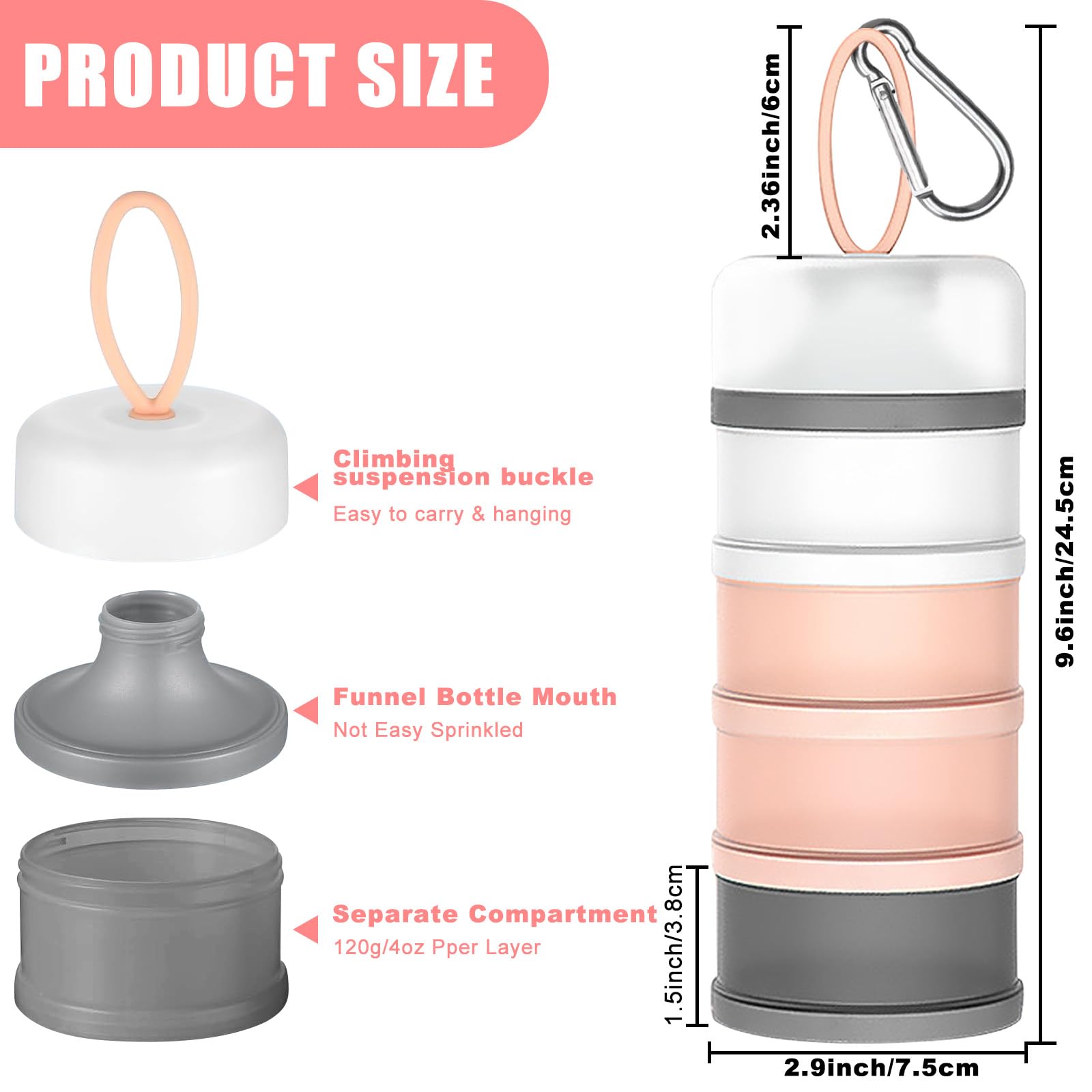 YEXEXINM 4 Pcs Protein Powder Container with Funnels Stand, 4 Stackable Protein Powder Dispenser with 4 Portable Keychain Supplement Container & Dispenser for Workout, Fitness, Travel (4 Color)