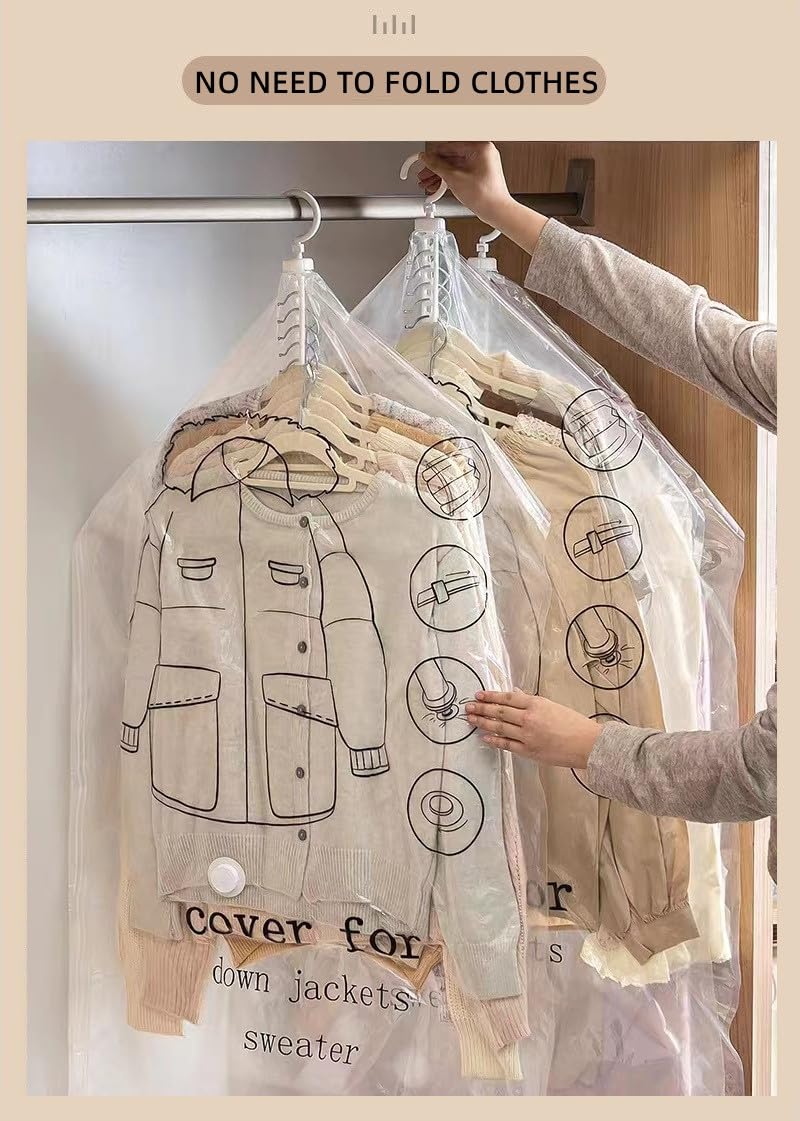 Elebac Lot de 6 longs sacs de rangement sous vide pour vêtements, sacs de rangement sous vide pour manteaux, sacs de compression pour vêtements de placard