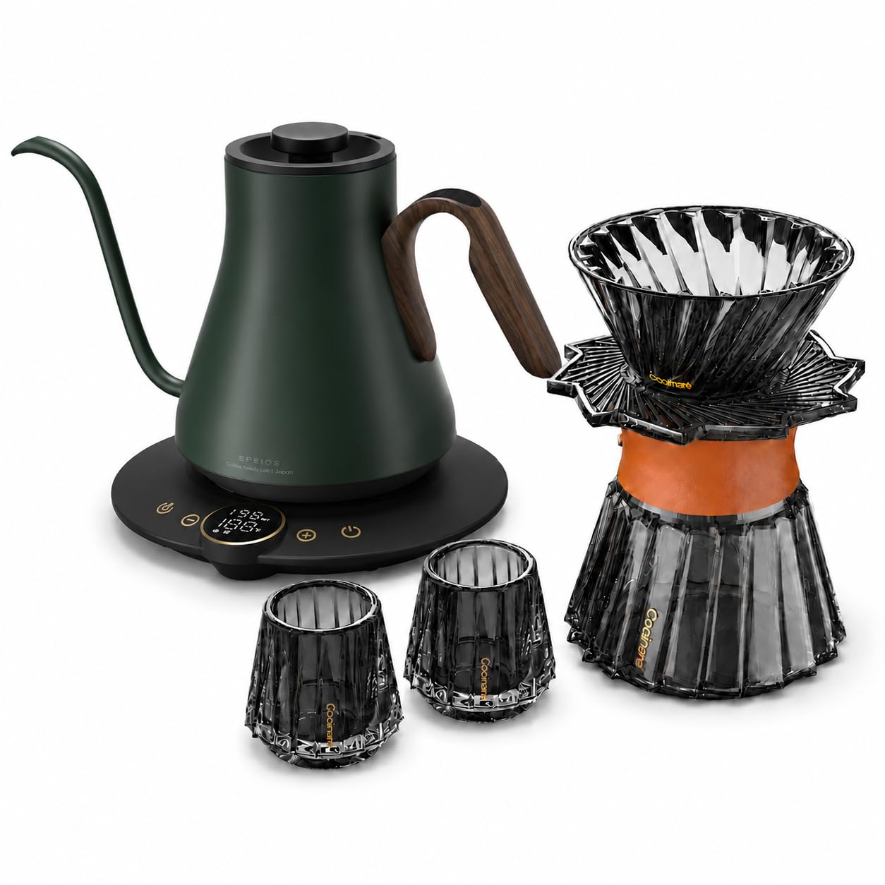 Cocinare Gooseneck Electric Kettle &amp; Pour Over Coffee Set, ±1°F Temperature Control, 1500W 0.9L Kettle, Coffee Dripper, 550 ml / 18.6 oz Server &amp; 2 Tasting Cups