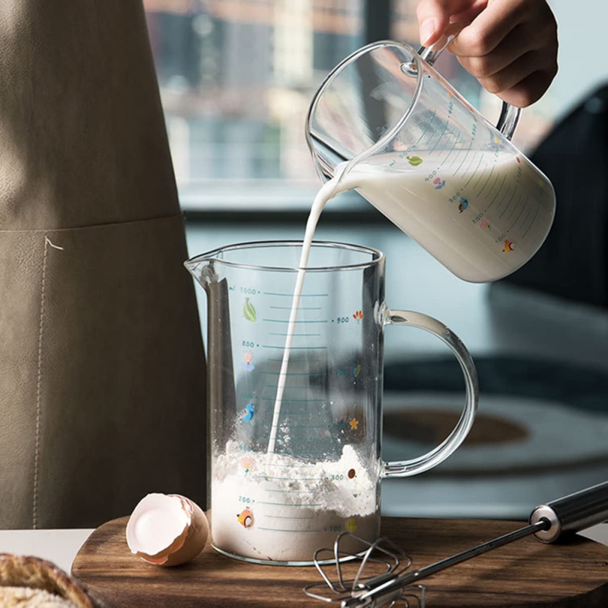 3 pcs and Jug Container Drinking Tea Easy Microwave Tool High Glass Cooking Cream Sugar Maker Transparent Kitchen Measurements Use V- Measure Pitcher Shaped Frothing Art Mug (Color : Assorte