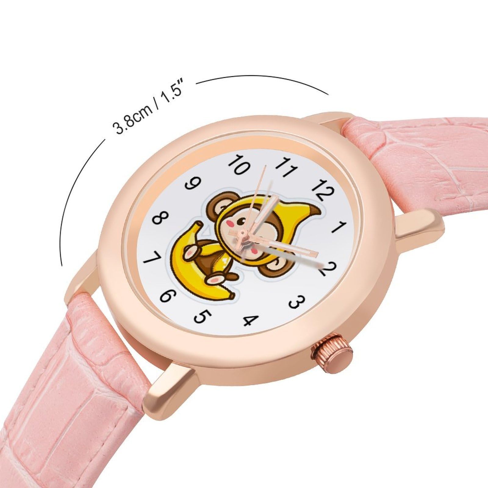 Banana Monkey Damen-Armbanduhr, leicht zu lesen, flexibel, mit drei Zeigern, rundes Gehäuse, Quarzuhr für kleine Handgelenke