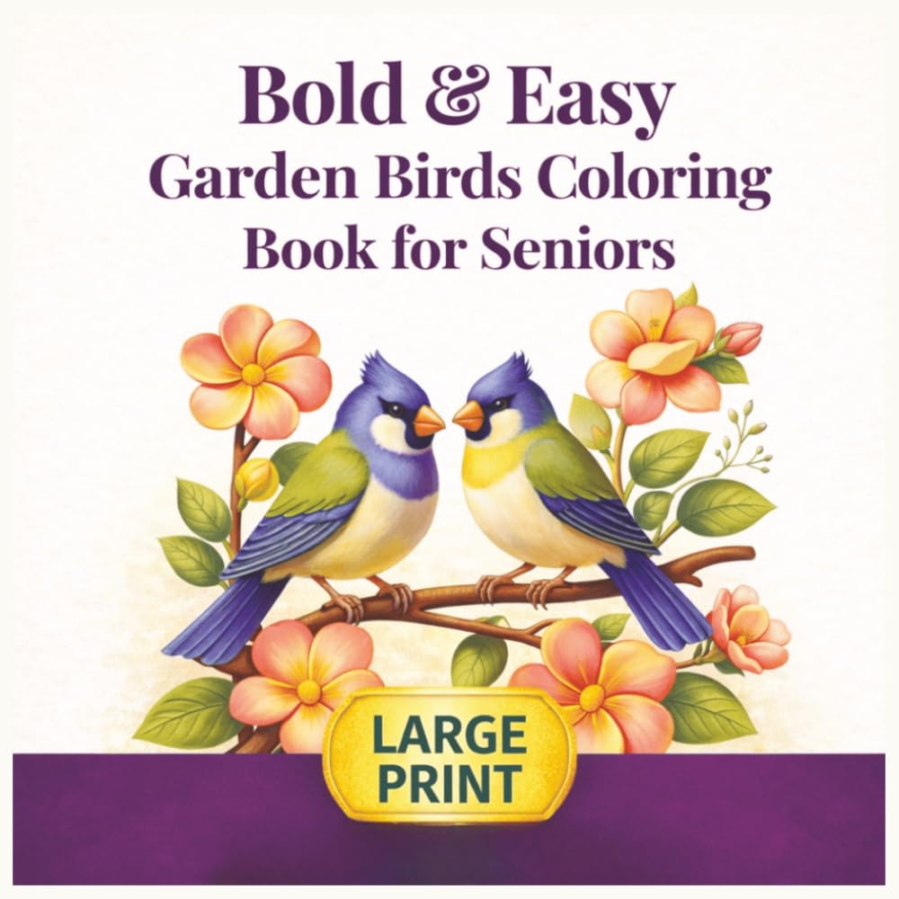 Bold & Easy Garden Birds Coloring Book for Seniors: 52 Large Print designs — Feathered Friends, Birdhouses, Birdbaths, Blooming Gardens & Peaceful Seasons (VitaBloom Wellness Series)