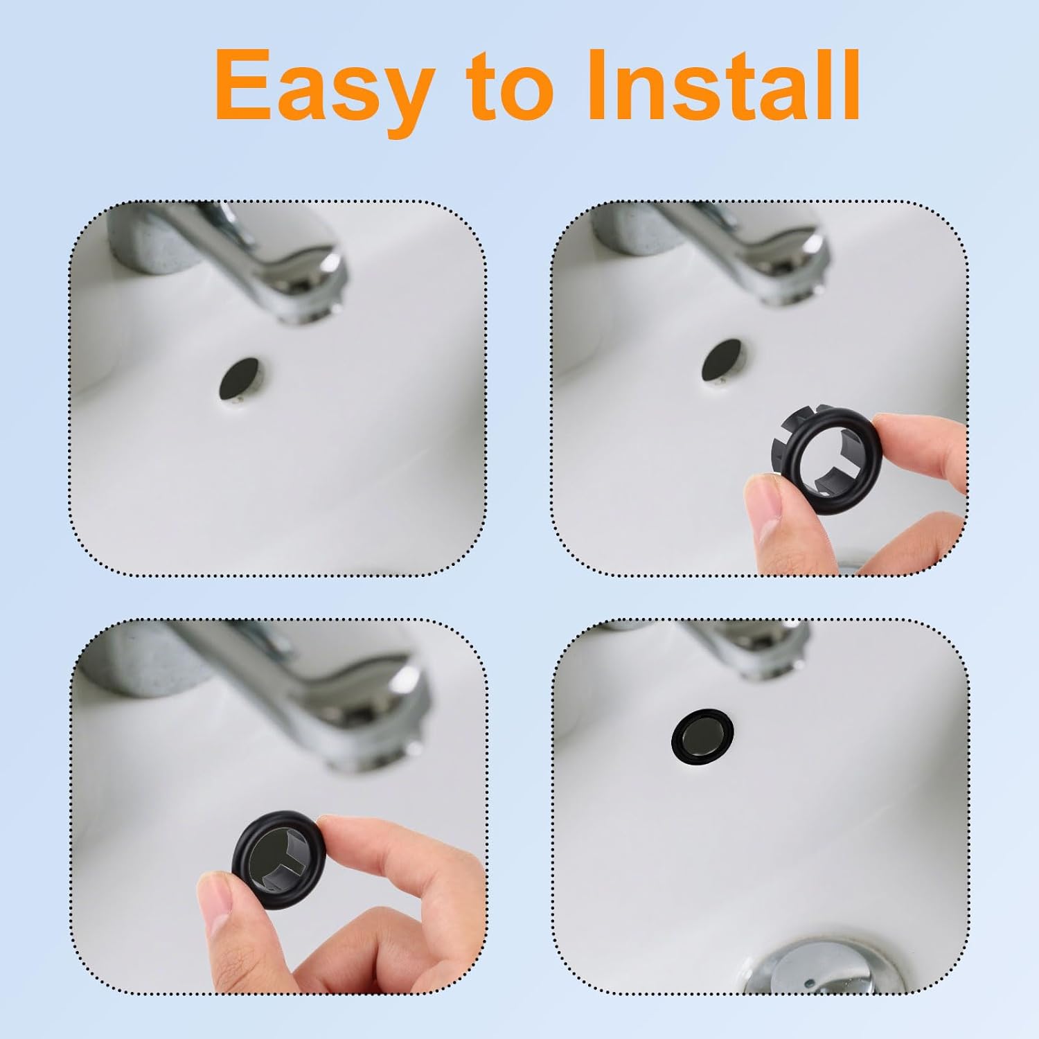 2pcs Sink Overflow Ring, Chrome Bathroom Sink Overflow Plugs Trim Seal Ring Universal Fit Drain Cover Hole Insert Cap for Basin Vanity & Kitchen Ceramic Sinks Parts