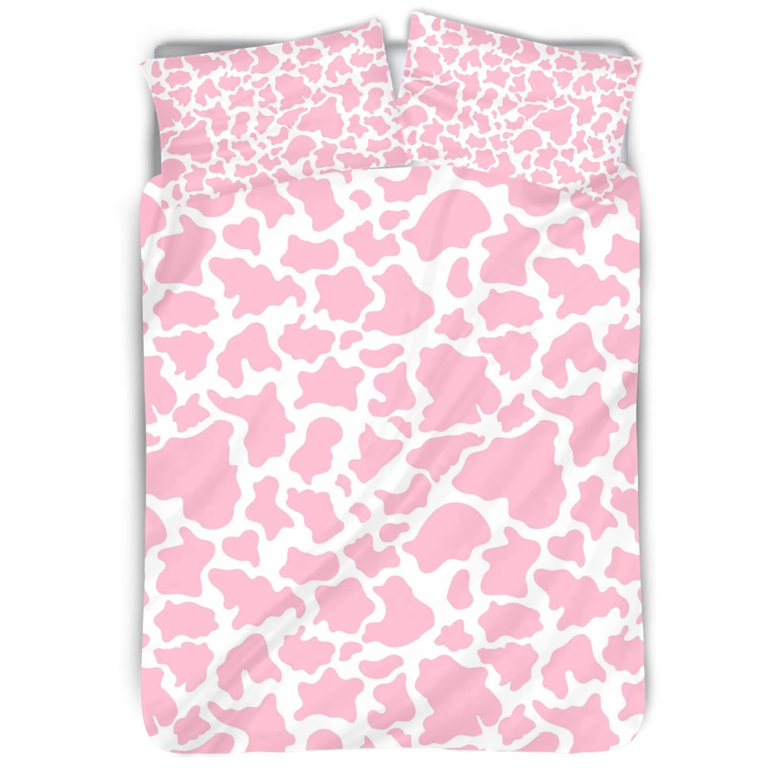 Pzuqiu Pink Cows Print 3 Pieces Soft Duvet Cover-King Size Washed Quilt Cover-Skin Friendly Comforter Cover Bedspread,104 x 88 Inches