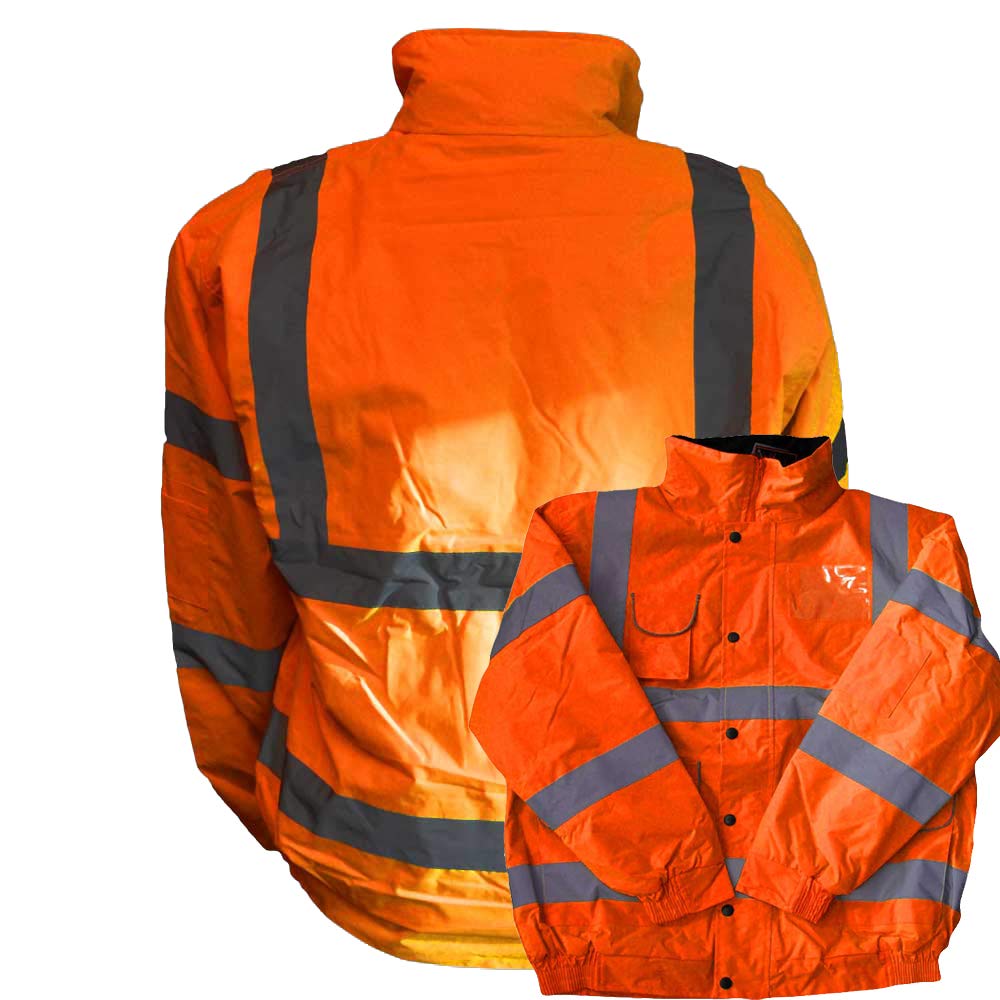 Orange Hi Vis Bomber Jacket Reflective, Waterproof, Conforms to EN20471 Class 3, High Visibility, By Brook Hi Vis, XXXXLarge