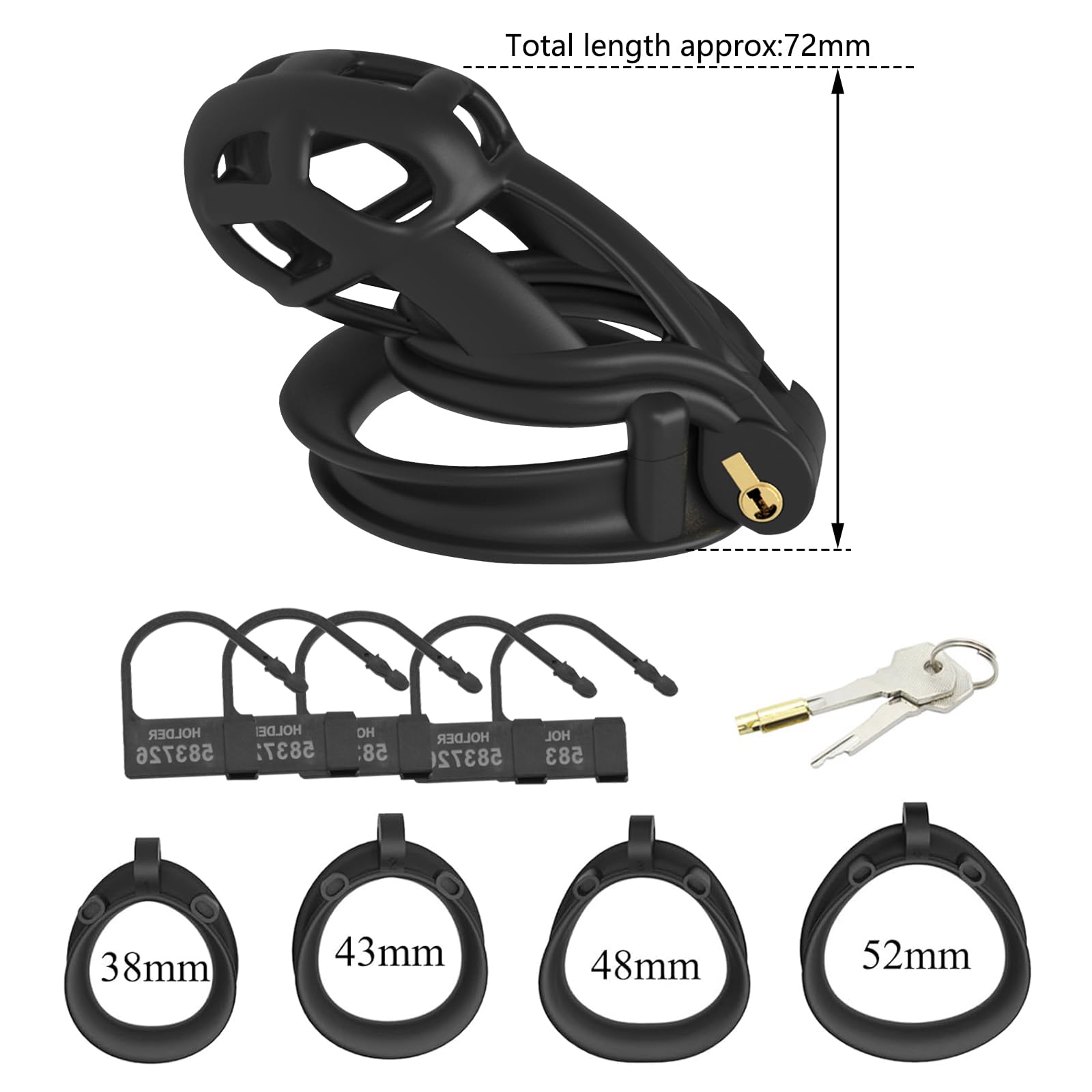 BDSMLOVE Jaula de castidad masculina Cobra 6.0, jaula para pene con 4 anillos para testículos, cinturón de castidad para hombres, juguete sexual extremo para hombres. (L)