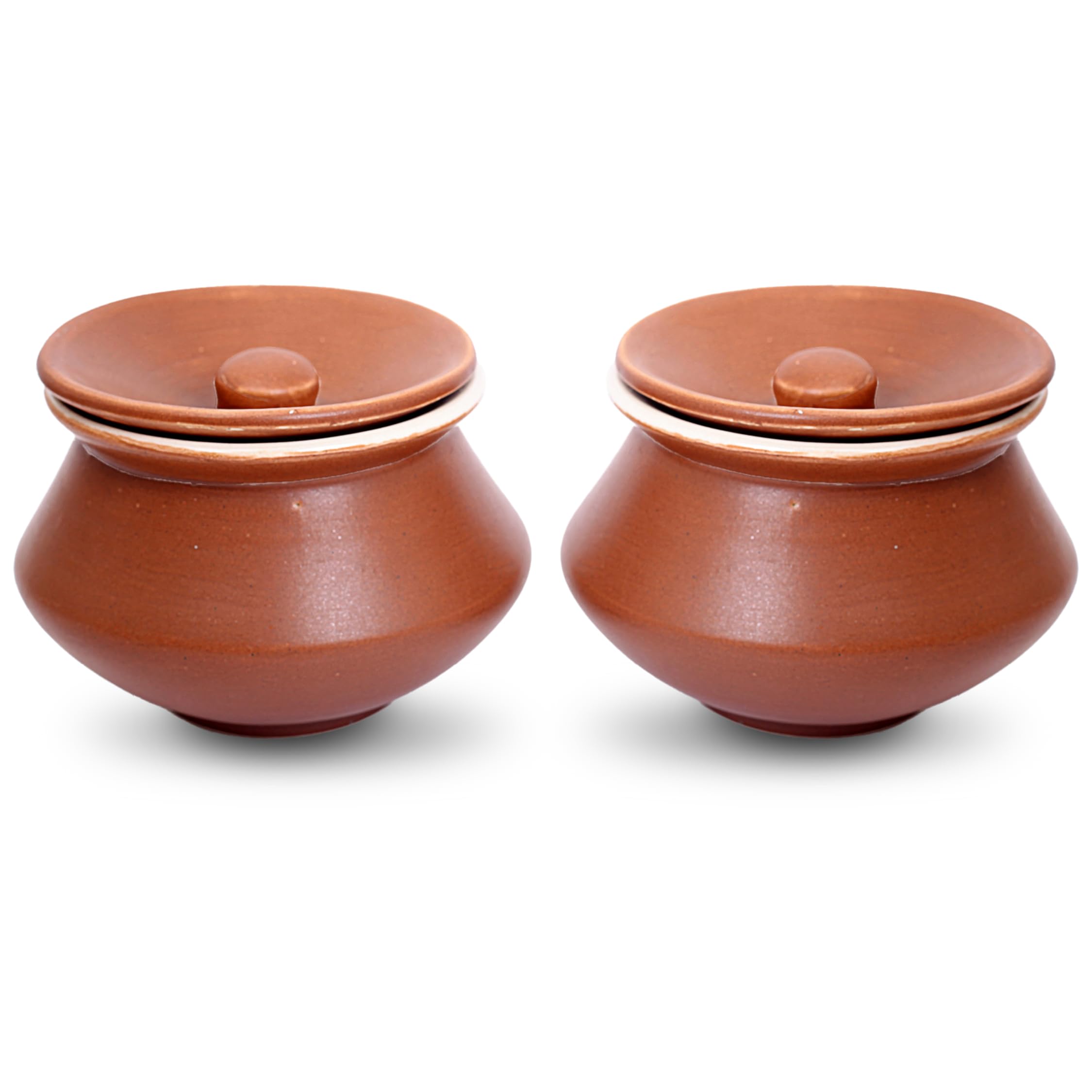 KALAKRITI Ceramic ServeWare Brown Pot 450ML Handi with lid, Biryani Bowl Serveware Curd Setter, Sauce Pot, Serve for Dal, Curry, and Dining Tableware (Pack of 2)
