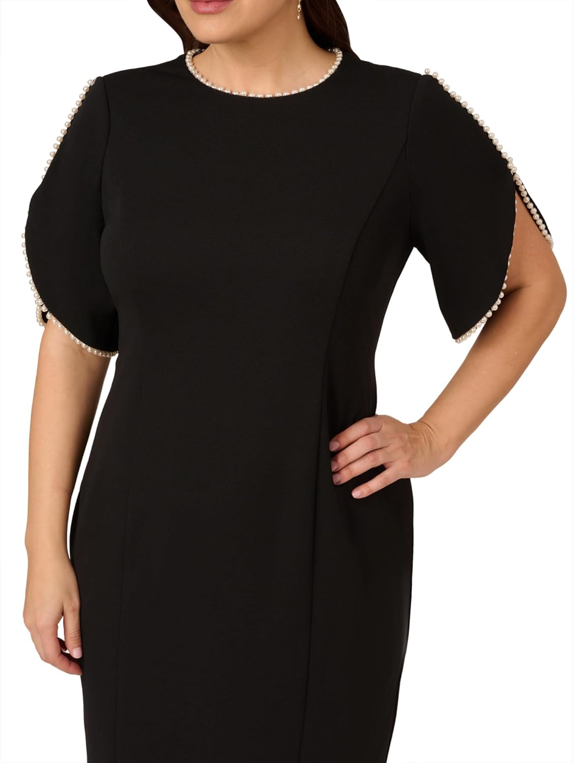 Adrianna Papell Women's Knit Crepe Pearl Midi Dress | Knee Length Cocktail Dress with Pearl Trim & Tailored Fit - Image 4