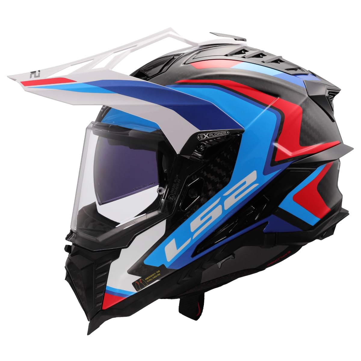 LS2, Casco Moto Cross EXPLORER CARBON FRONTIER II Gloss White Blue, M