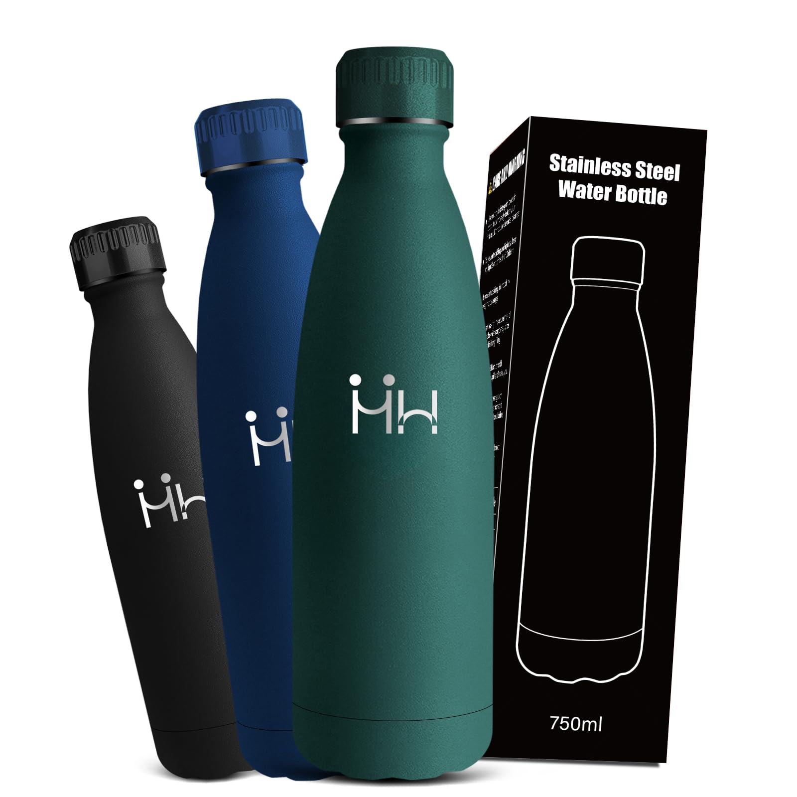 Mujigaga Insulated Water Bottle, 750ml Water Bottle, BPA Free Bottle, Stainless Steel Water Bottles, No Leakage, Thermal Bottles, Keeps Hot for 12 Hours/Cold 24 Hours, School, Gym, Sports