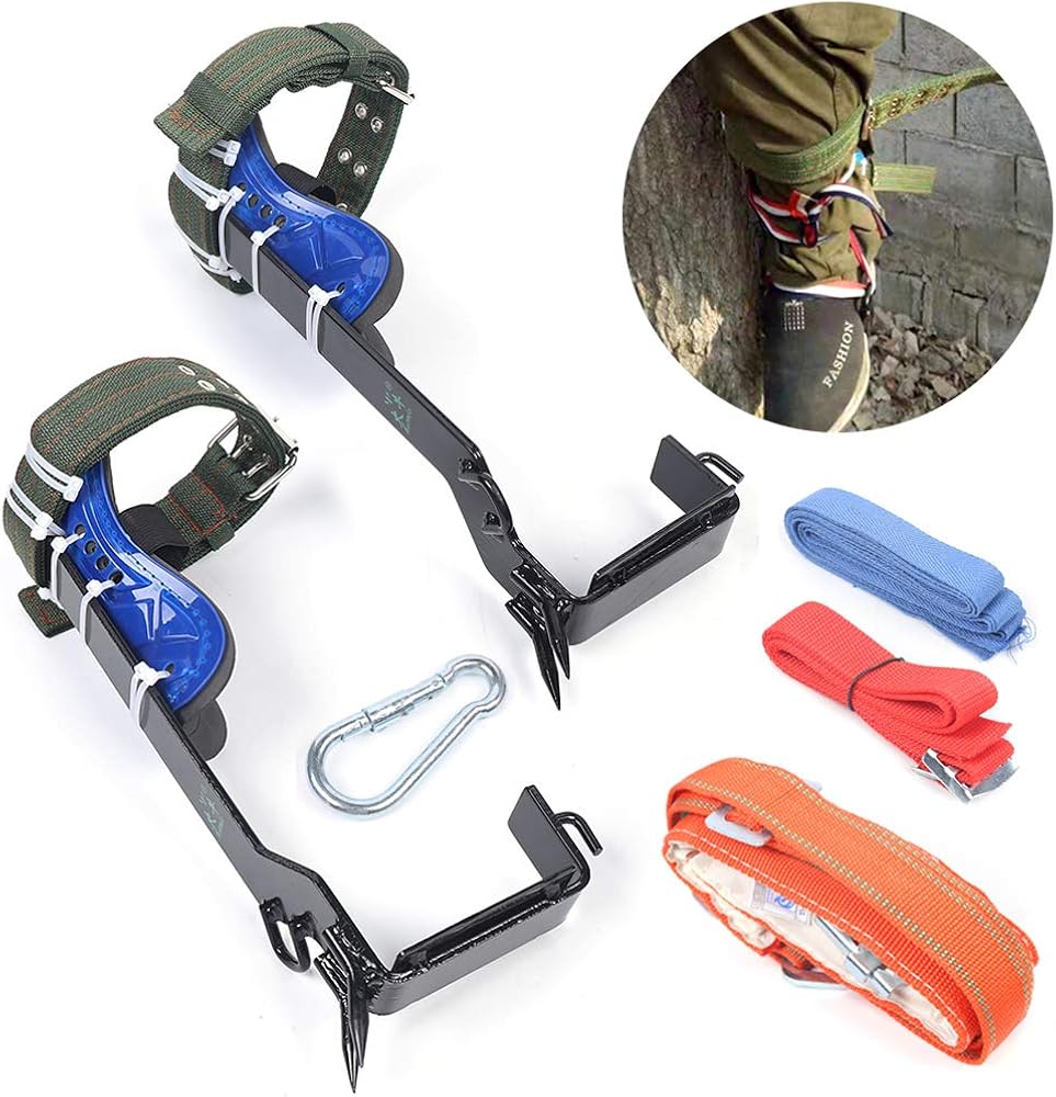 TFCFL Tree Climbing Tool Adjustable Lanyard Tree Pole Climb Spike Rope Rescue Tool Climbing Spikes Adjustable Climbing Tree Shoes Steel Adjustable Lanyard Rope Rescue Protective Belt : Sports & Outdoors