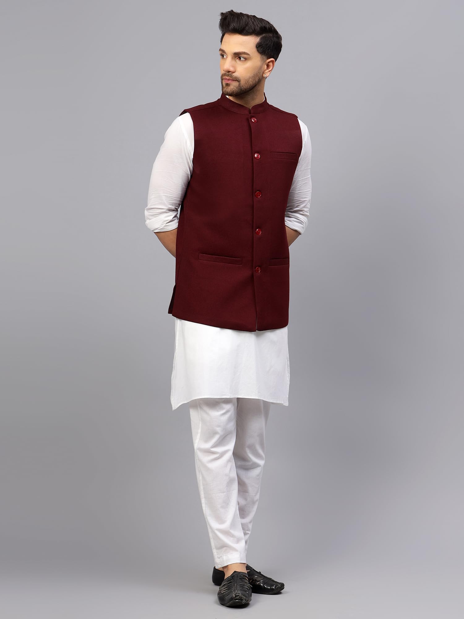 LATEST CHIKAN Men's Traditional Silk Cotton Geometrical Printed Premium Nehru Jacket/Waistcoat -SADRI-JC-M-42 - Image 2 thumbnail