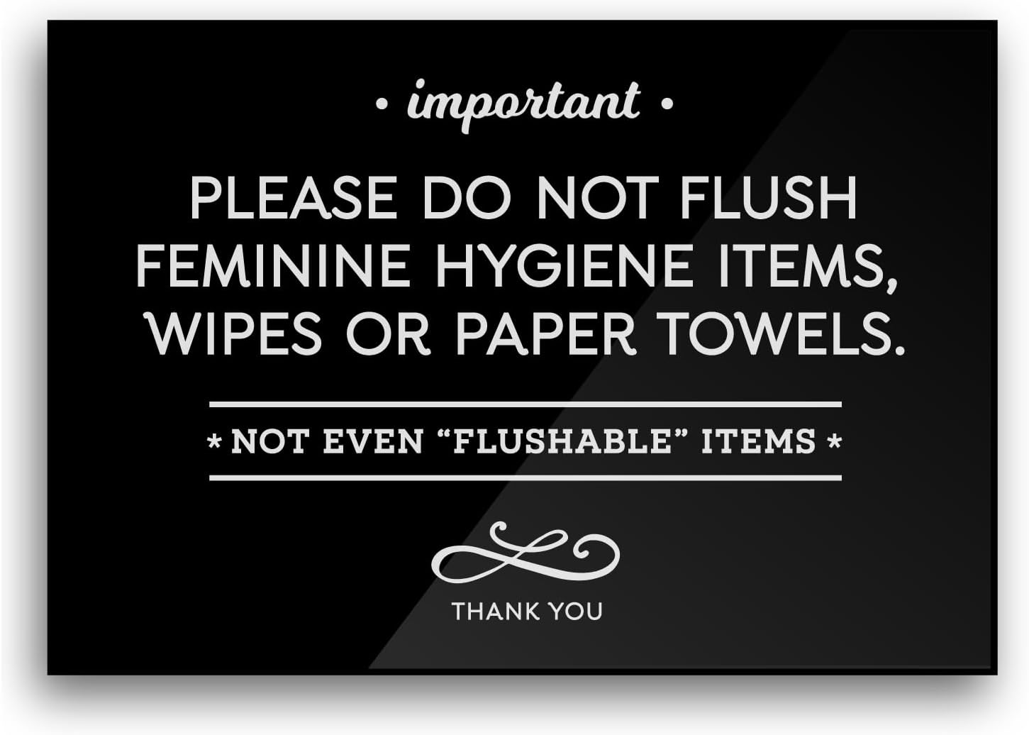 Reilly Originals 3.5×5 Inch Designer Bathroom Sign, Do Not Flush Feminine Hygiene Items, Wipes, Paper Towels ~ Ready to Stick ~ Premium Finish, Durable Reilly Originals 3.5×5 Inch Designer Bathroom Sign, Do Not Flush Feminine Hygiene Items, Wipes, Paper Towels ~ Ready to Stick ~ Premium Finish, Durable