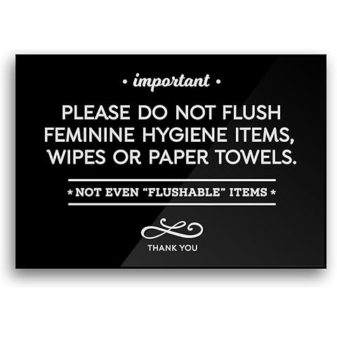 Reilly Originals 3.5x5 Inch Designer Bathroom Sign, Do Not Flush Feminine Hygiene Items, Wipes, Paper Towels ~ Ready to Stick ~ Premium Finish, Durable