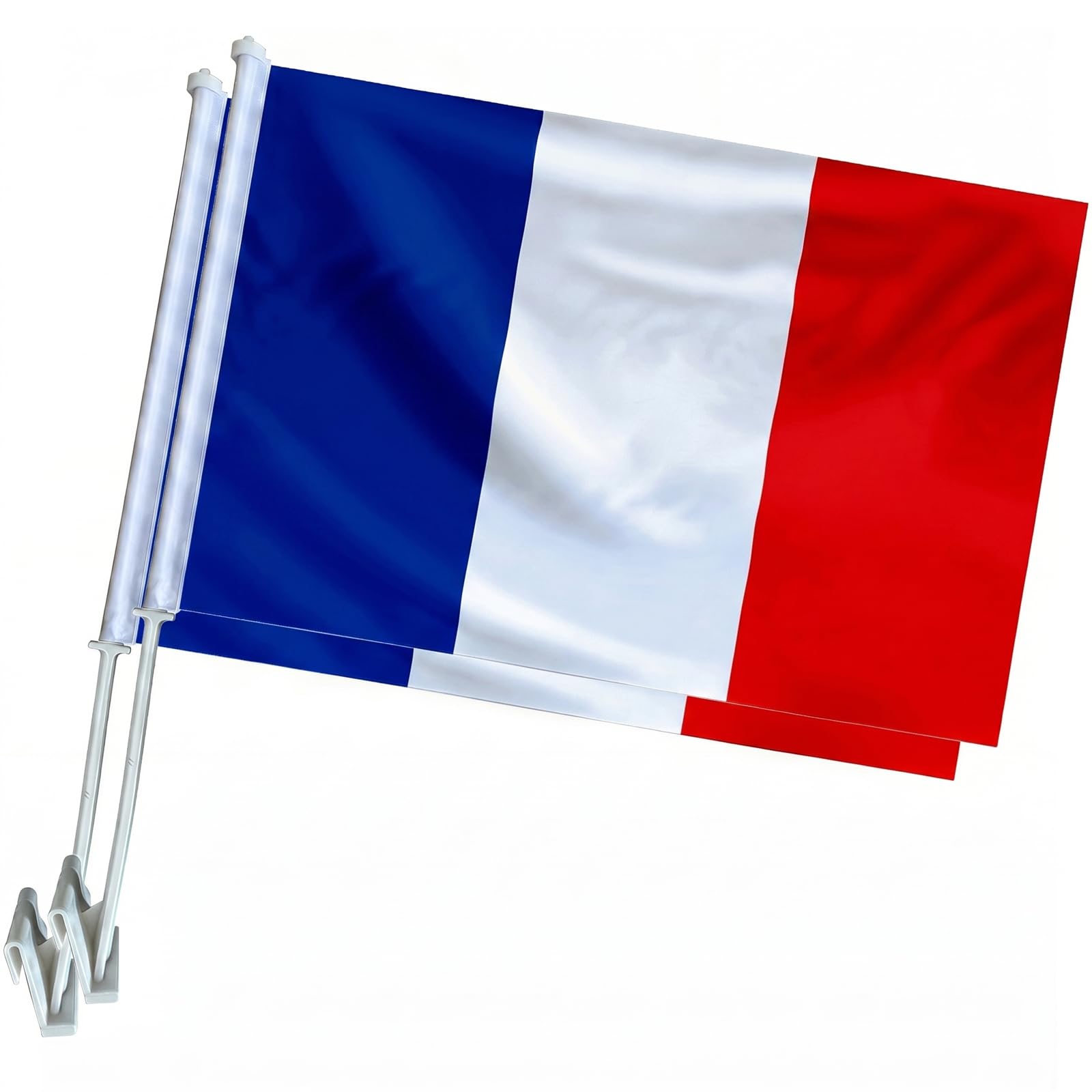 Drapeaux de Voiture France Lot de 2, 30 x 45 cm, Polyester avec Support
