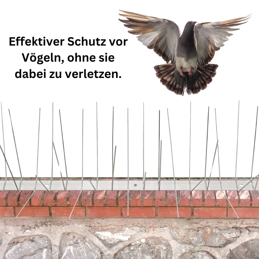 Taubenabwehr Spikes aus Edelstahl – 6-reihiger Taubenschutz & Vogelabwehr für Balkon Dach Fensterbank – wetterfest rostfrei langlebig Vogelschreck System – 5 Meter Länge (10 x 50 cm)