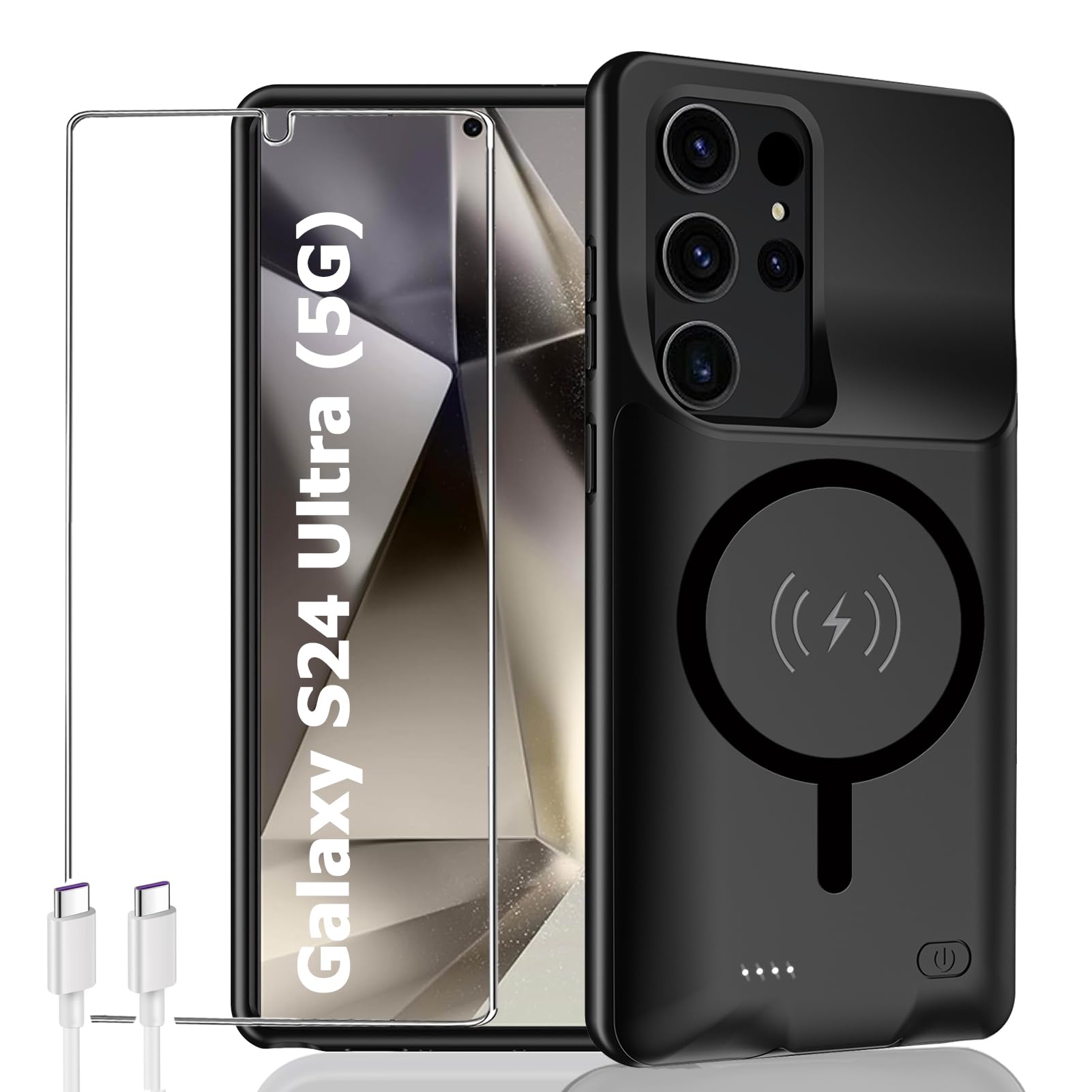 Battery Case for Galaxy S24 Ultra,12000mAh Portable Protective Smart Wireless Charging Case Support Carplay Compatible with Galaxy S24Ultra(6.8 inches)Rechargeable Extended Battery Charger Case(Black)