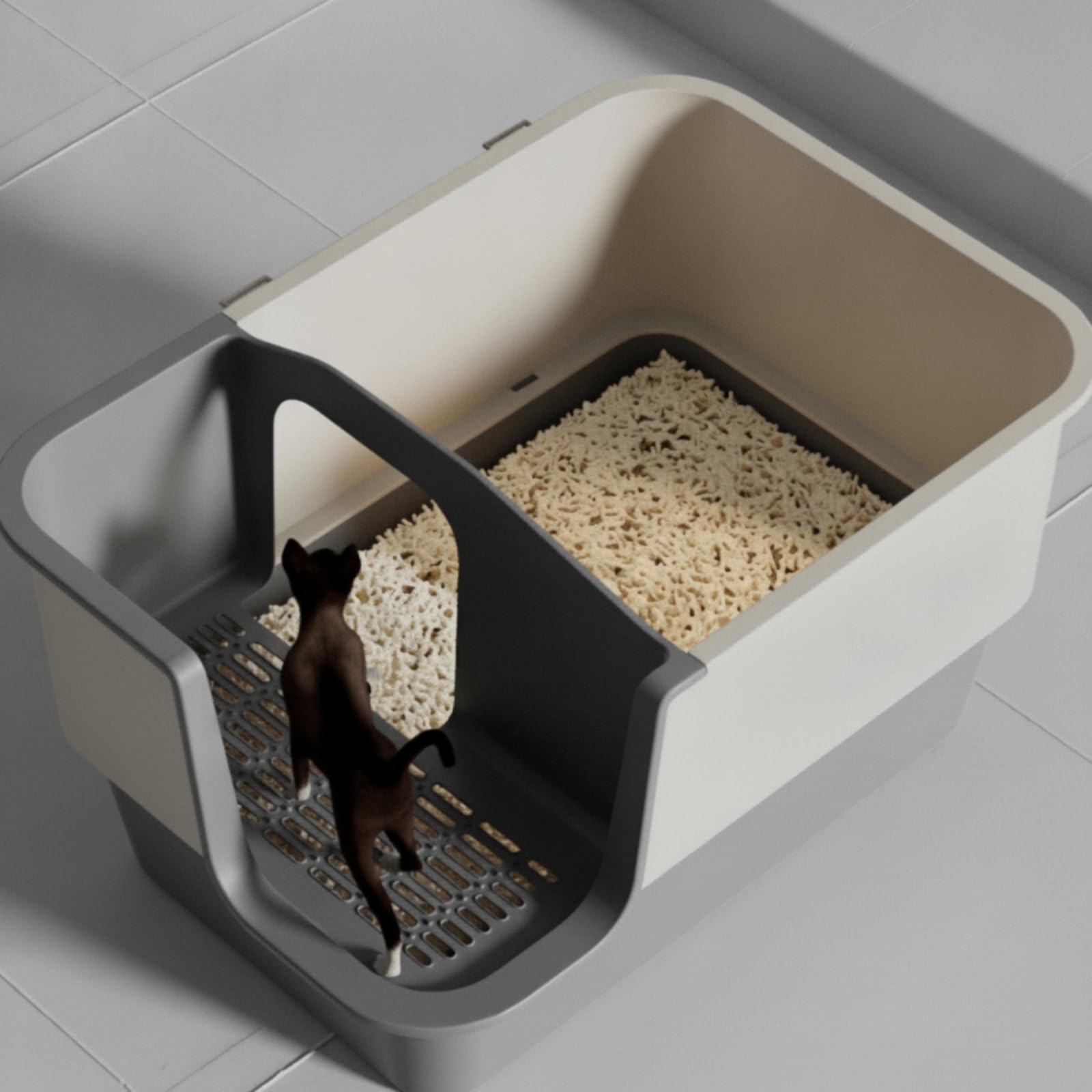 rockible Arenero con Pasillo Antidispersión Arenero Cerrado Amplio Caja con Tapa para Gatos, Azul Y Blanco
