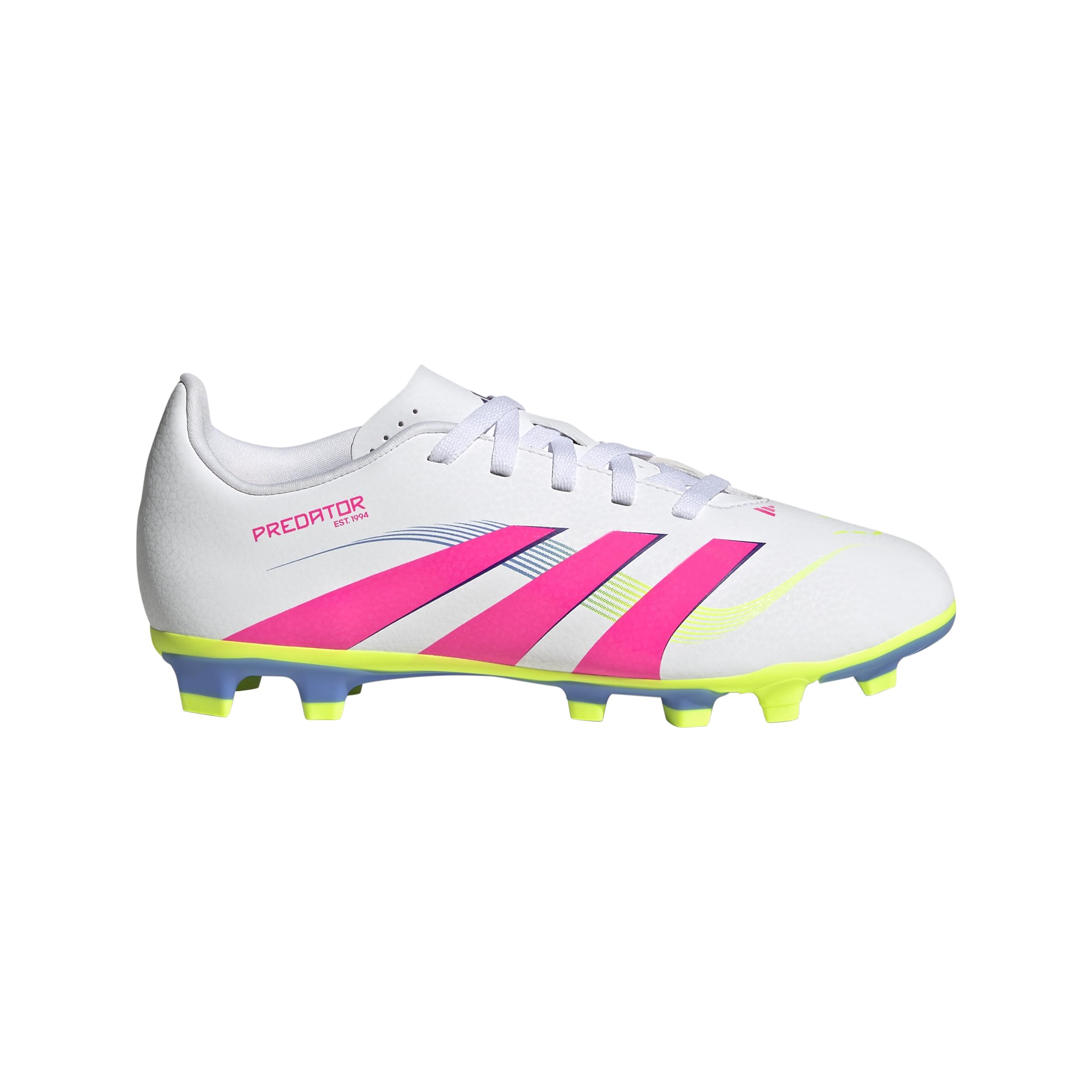 adidas Club Predator Firm Multi Ground Soccer Cleats (Little Big Kid) Sneaker, White/Lucid Pink/Lucid Lemon, 6 US Unisex