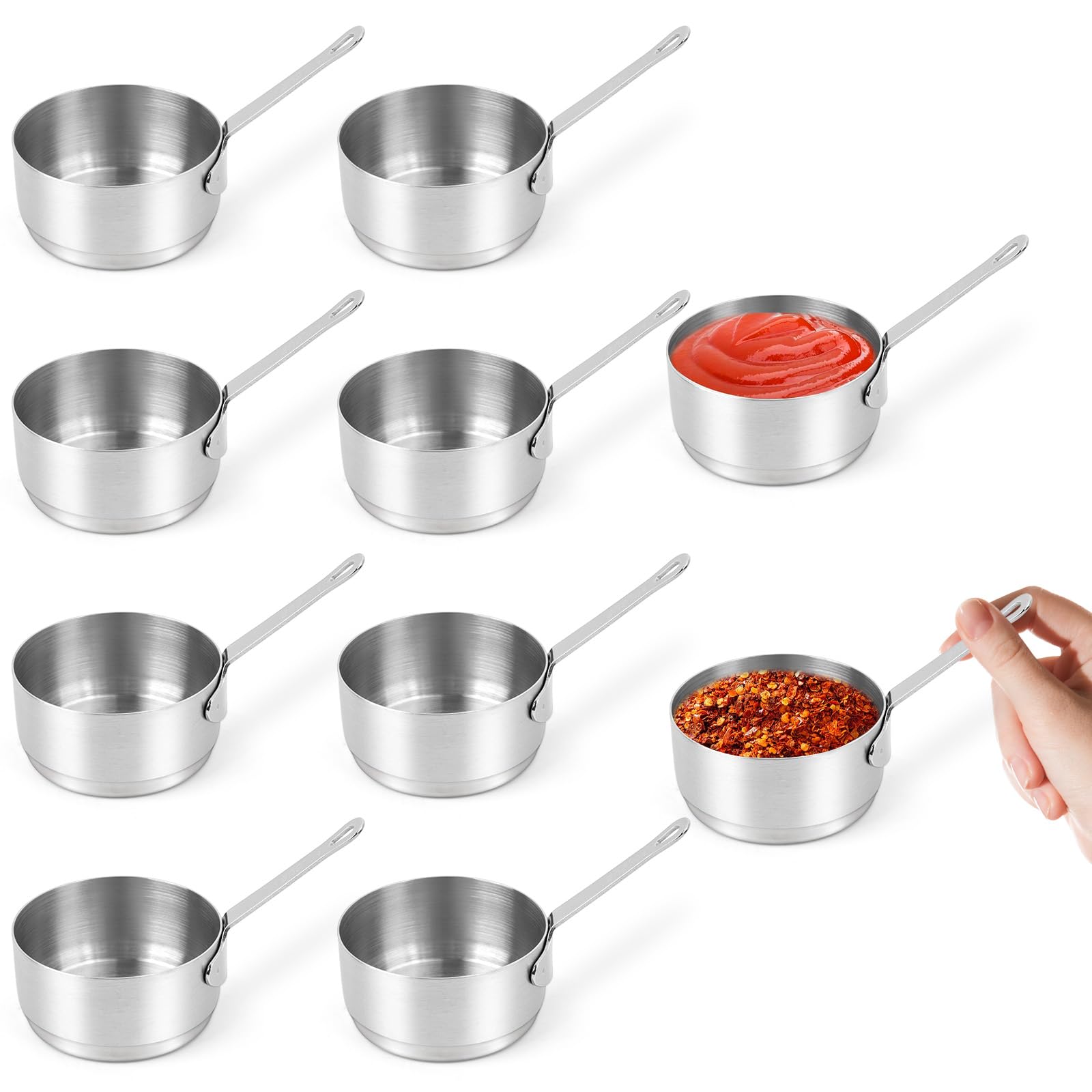 Stainless Steel Saucepan,100ml Mini Sauce Pot with Handle for Kitchen,10Pcs