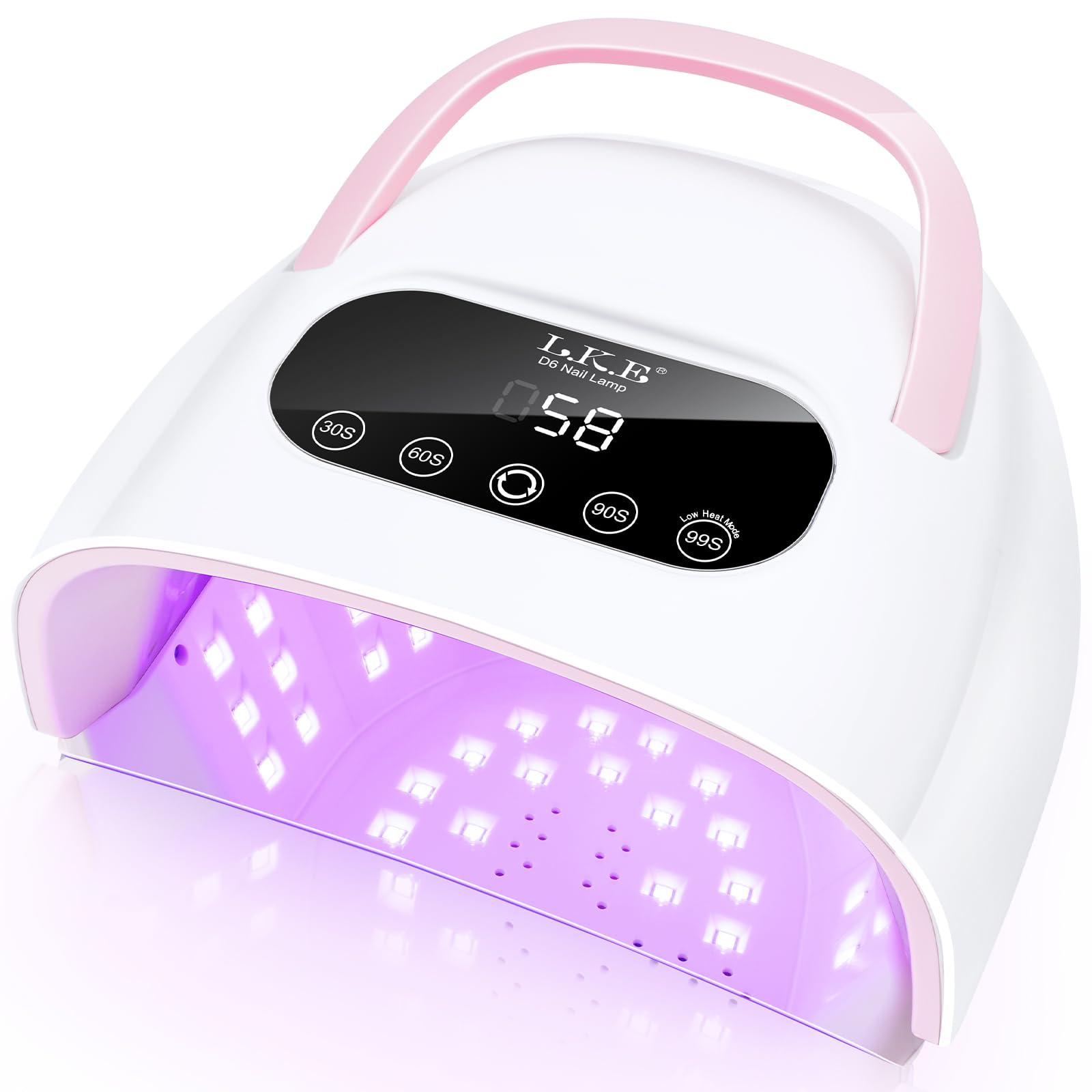 LKE Lampe à Ongles UV Led 380W Professionnelle Lampe Uv Ongles Gel Séchoirs à Ongles avec 4 Minuteries Écran Tactile LCD Capteur Automatique Poignée Portable Socle Magnétique Lampe Séchage Pour Salon