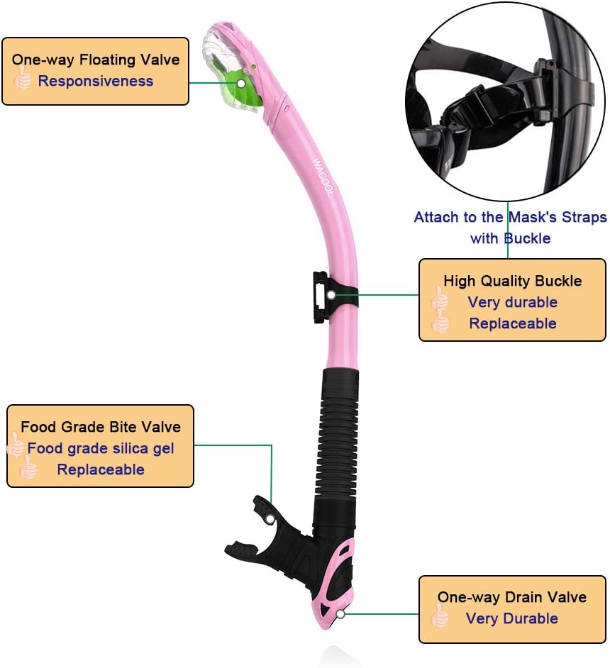 WACOOL Professional Snorkeling Snorkel Diving Scuba Package Set with Anti-Fog Coated Glass Purge Valve and Anti-Splash Silicon Mouth Piece for Men Women