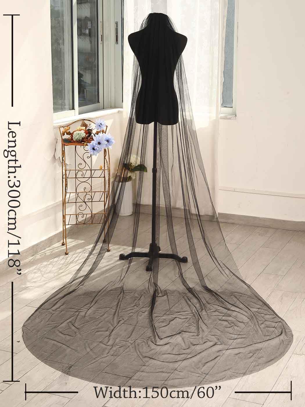 Aularso Black Cathedral Veil 1Tier Lace Wedding Veils Vintage Bridal Veils Simple Drop Veils for Halloween Costumes: Black-1 Tier