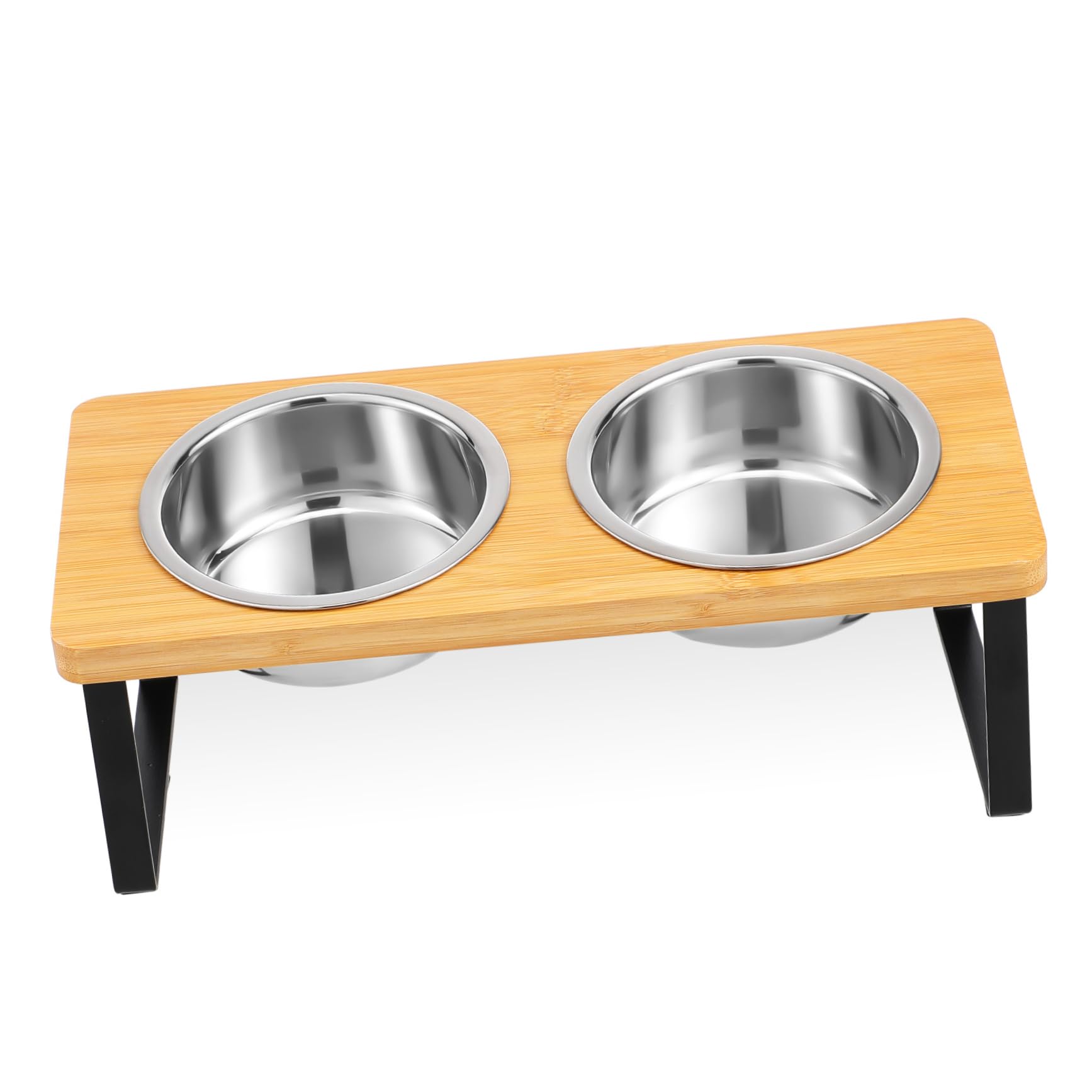 Erhöhter Katzennapf mit Ständer, Edelstahl Doppelnäpfe, Holz