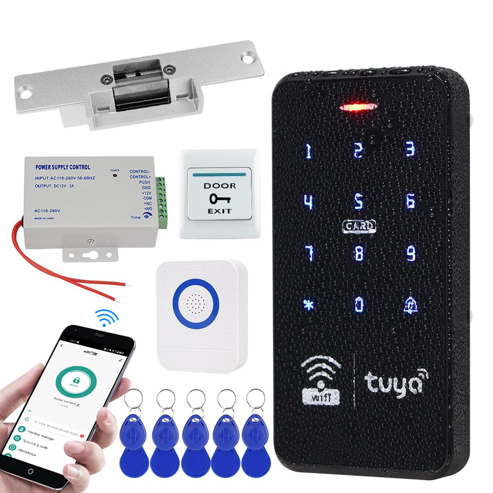 Kit de Serrure de Porte sans clé Tuya Imperméable à l'eau Double Fréquence Clavier avec DC 12V NC Sécurité électrique Serrure 3A Système de Sécurité d'alimentation