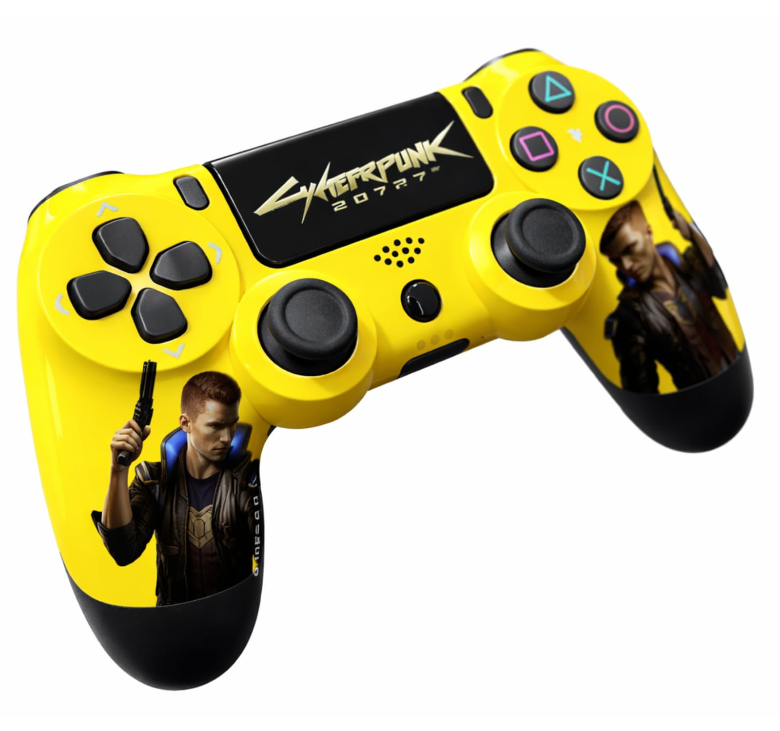 Cyberpunk 2077 Custom Controller for PS4, Yellow with Character Graphics, Gaming Accessory