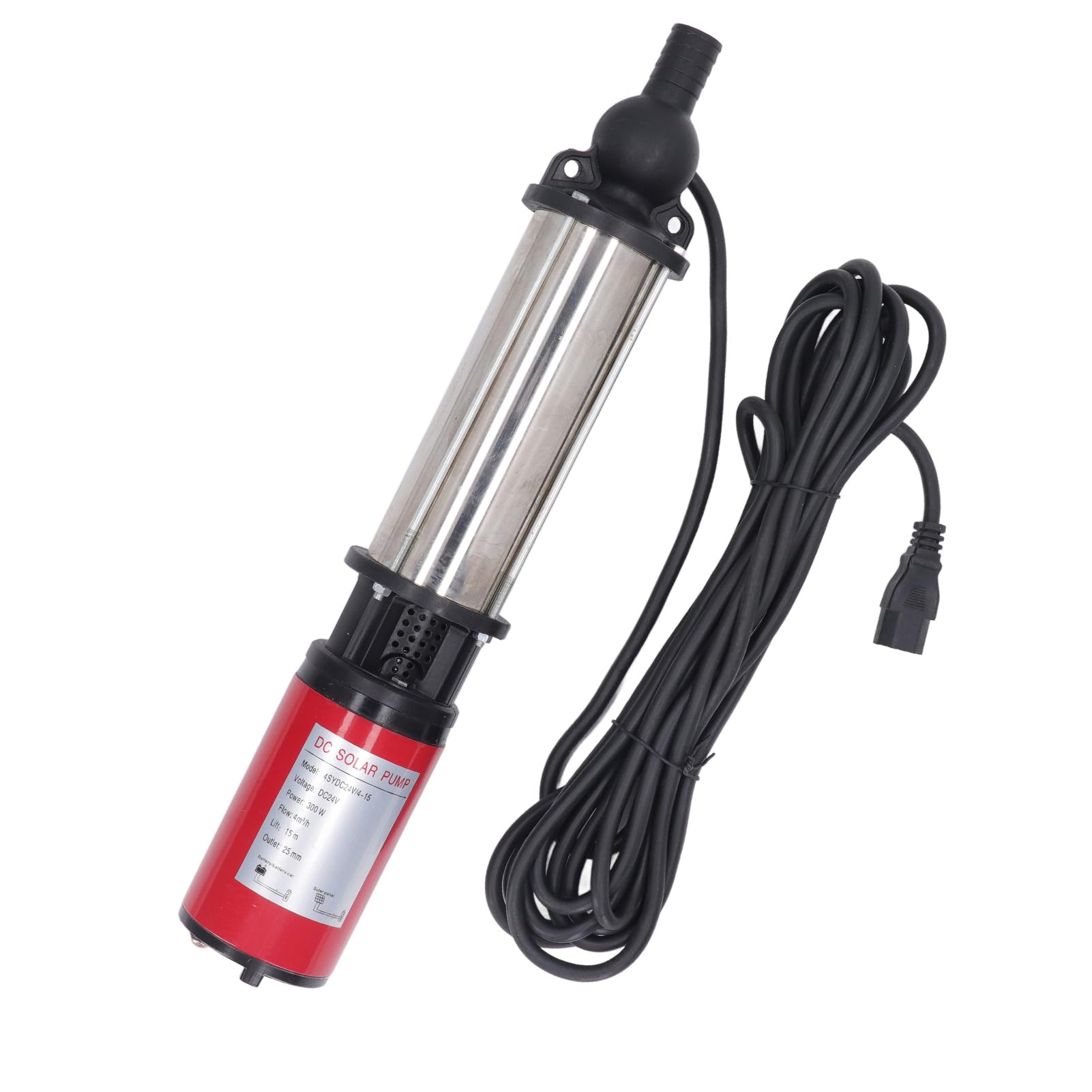 Marhynchus Bomba de Pozo Profundo CC, Bomba de Agua Solar de 24 V, 300 W, Sumergible con Motor de Cobre de Acero Inoxidable, Elevación de 4 M3 H, 15 M, Salida de 1 Pulgada para Hogares, Granjas,