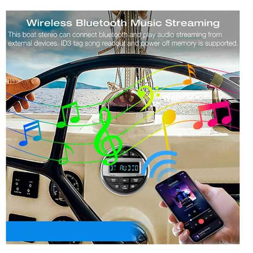 Breeshy Bluetooth Estéreo Marina Radio Impermeable FM AM Digital Media Reproductor de Audio para ATV UTV