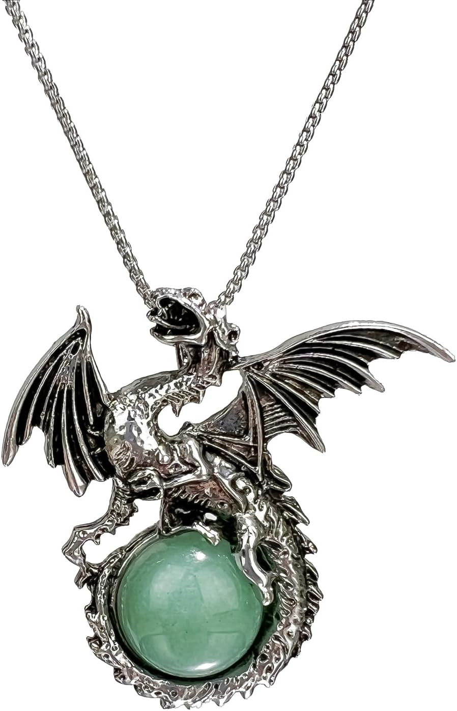 Dragon Necklace - Unique Crystal & Gemstone Pendant for Men & Women - Silver Dinosaur Jewelry Gift