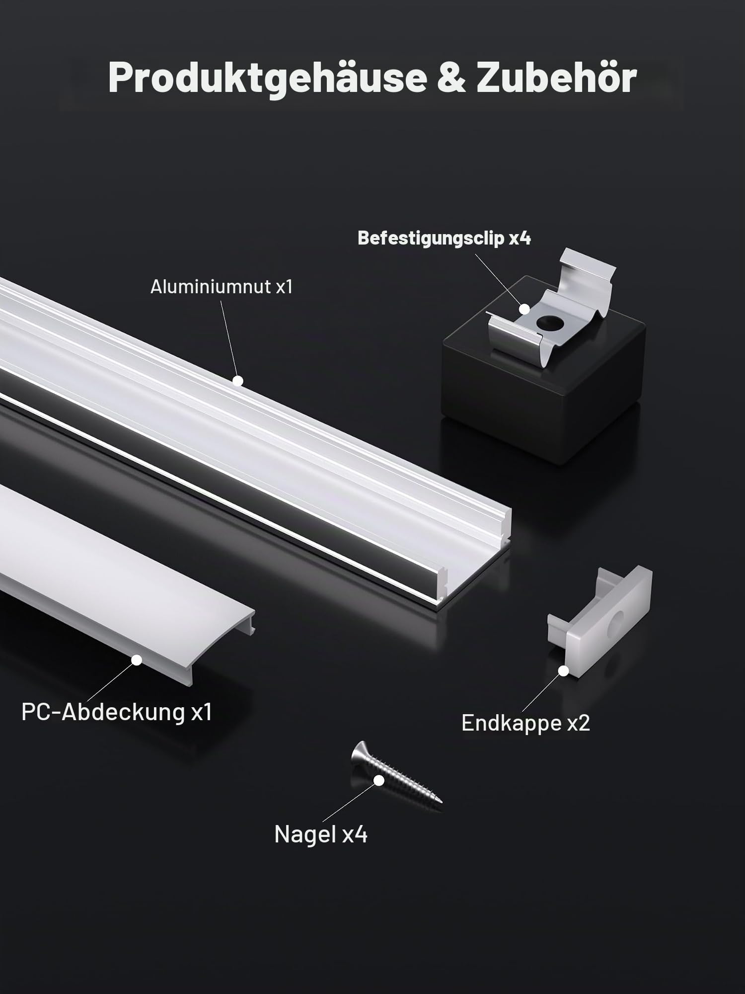 LED Aluminium Profil U-Form 2M*10pcs(20M) mit Milchig Weißer Abdeckung Kanal Diffusor Alu LED leisten Schienen kanalleiste Aluprofil Streifen Profile lichtkanal led strip aluschiene unterputzprofil