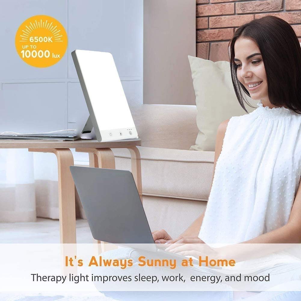 Lampe de luminothérapie, lumière LED 10000 lux UV sans UV, Fonction de minuterie, Niveaux de luminosité réglables, contrôle Tactile, Fonction de mémoire