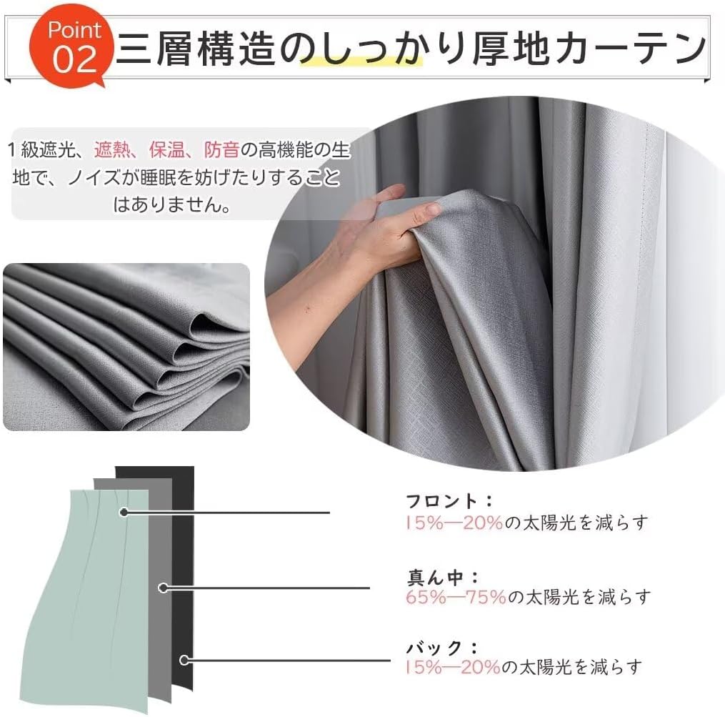 Generic 遮光カーテン 2枚セット 幅150cm 丈200cm 無地 厚地 &ndash; 1級遮光99.99％ UVカット 断熱保温 防