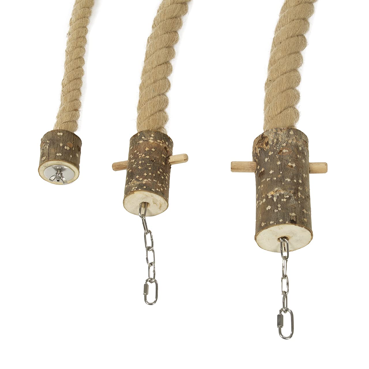 HappyBird | Kletterseil 2,5 Ø x 500cm aus Jute mit Edelstahl Befestigung |für kleine Papageien zum schaukeln und Spielen Mohrenkopfpapagei, Grünzügel