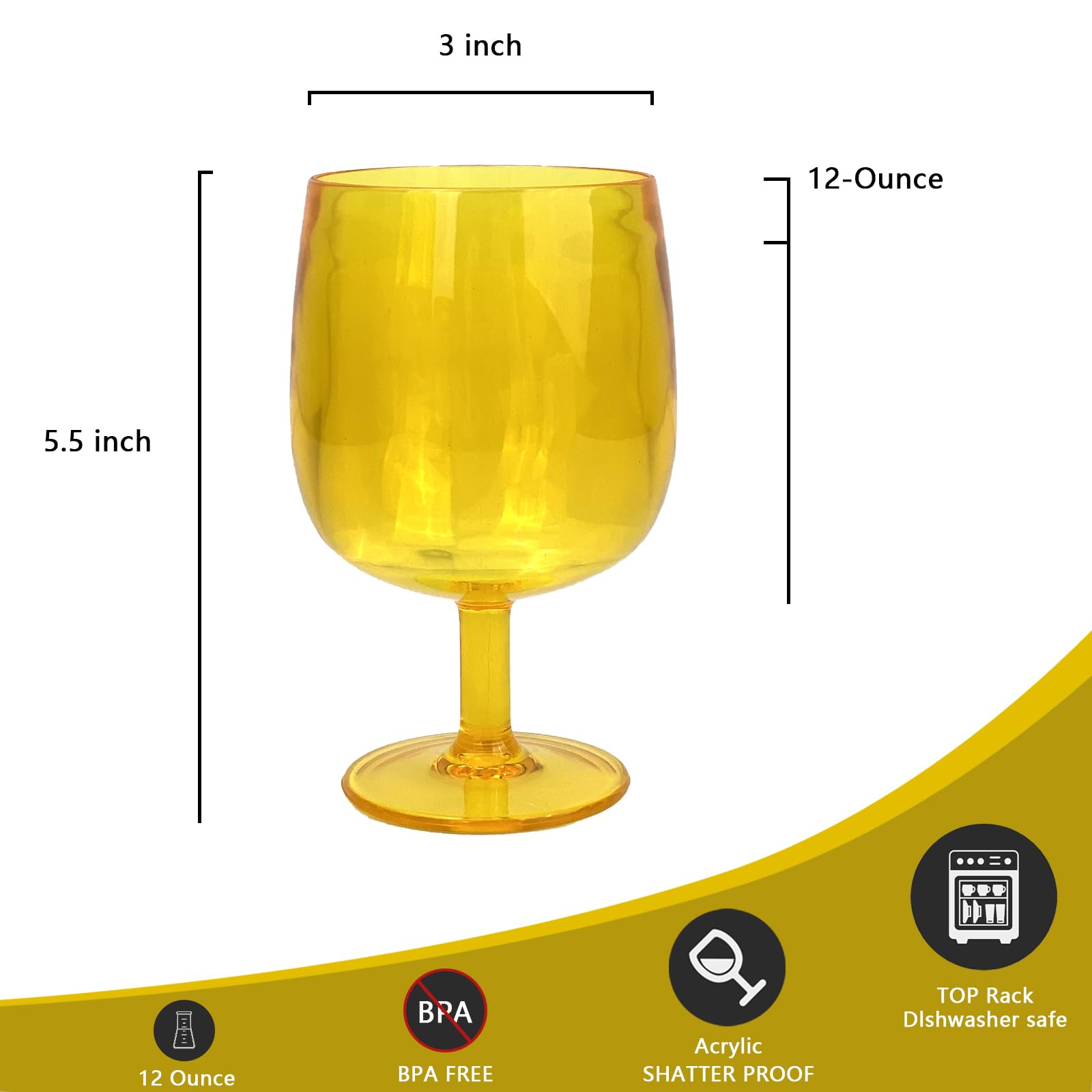 Yalin Set of 6 Unbreakable 12 oz Acrylic Plastic Wine and Water Tumbler Stackable Goblets. (Yellow, 12 oz) - Image 3