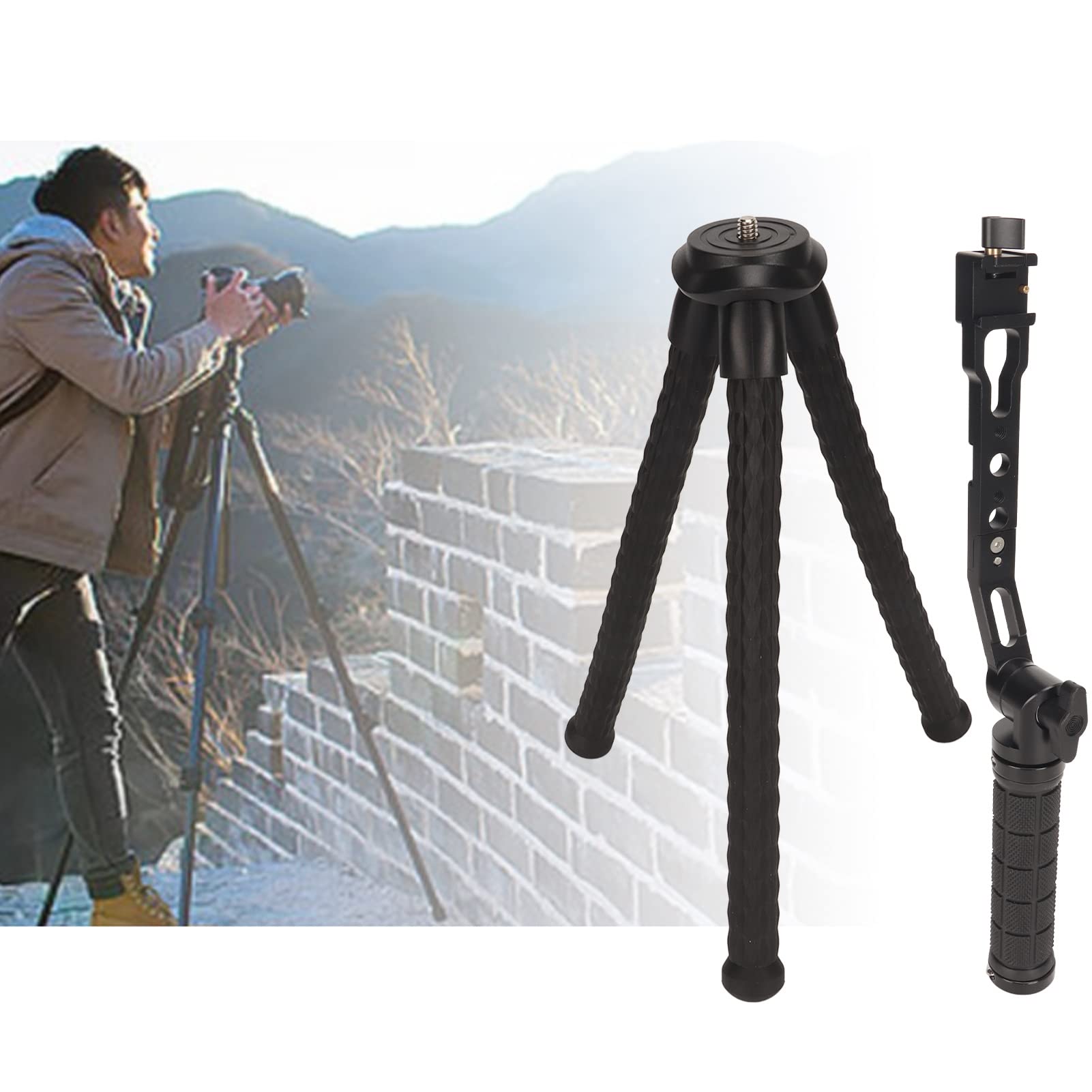 Mini Trípode Flexible Trípode Portátil Ajustable con Soporte de Zapata Fría para Vlogging Compatible con 12 11 y Cámaras DSLR (con micrófono)