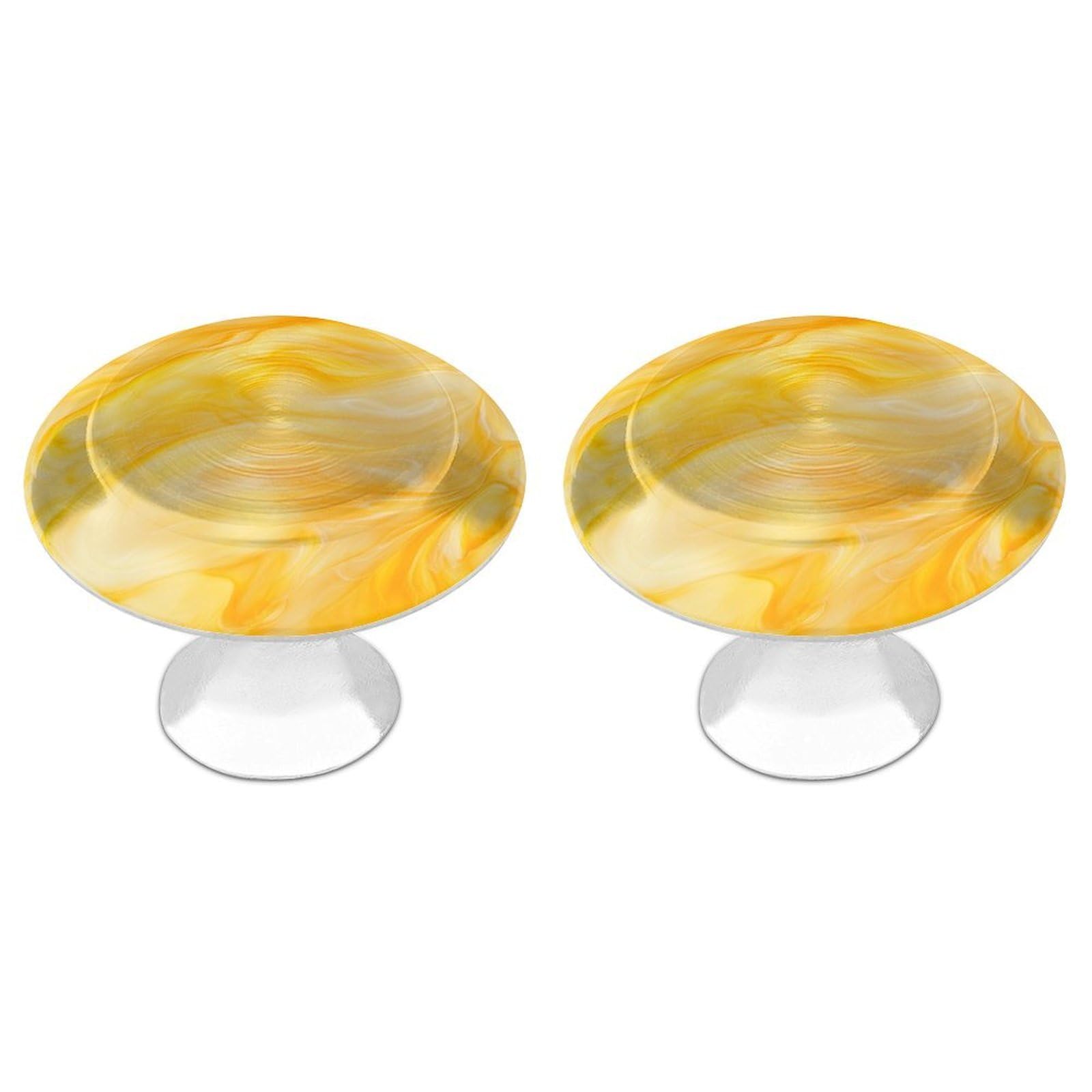 Jubonexis Warm Yellow Opalescent Glass Minimal Texture Round Drawer Cabinet Knobs Handles with Screws,2 Pcs, Drawer Dresser Knob Pulls Decor for Wardrobe Cupboard Home Office Kitchen
