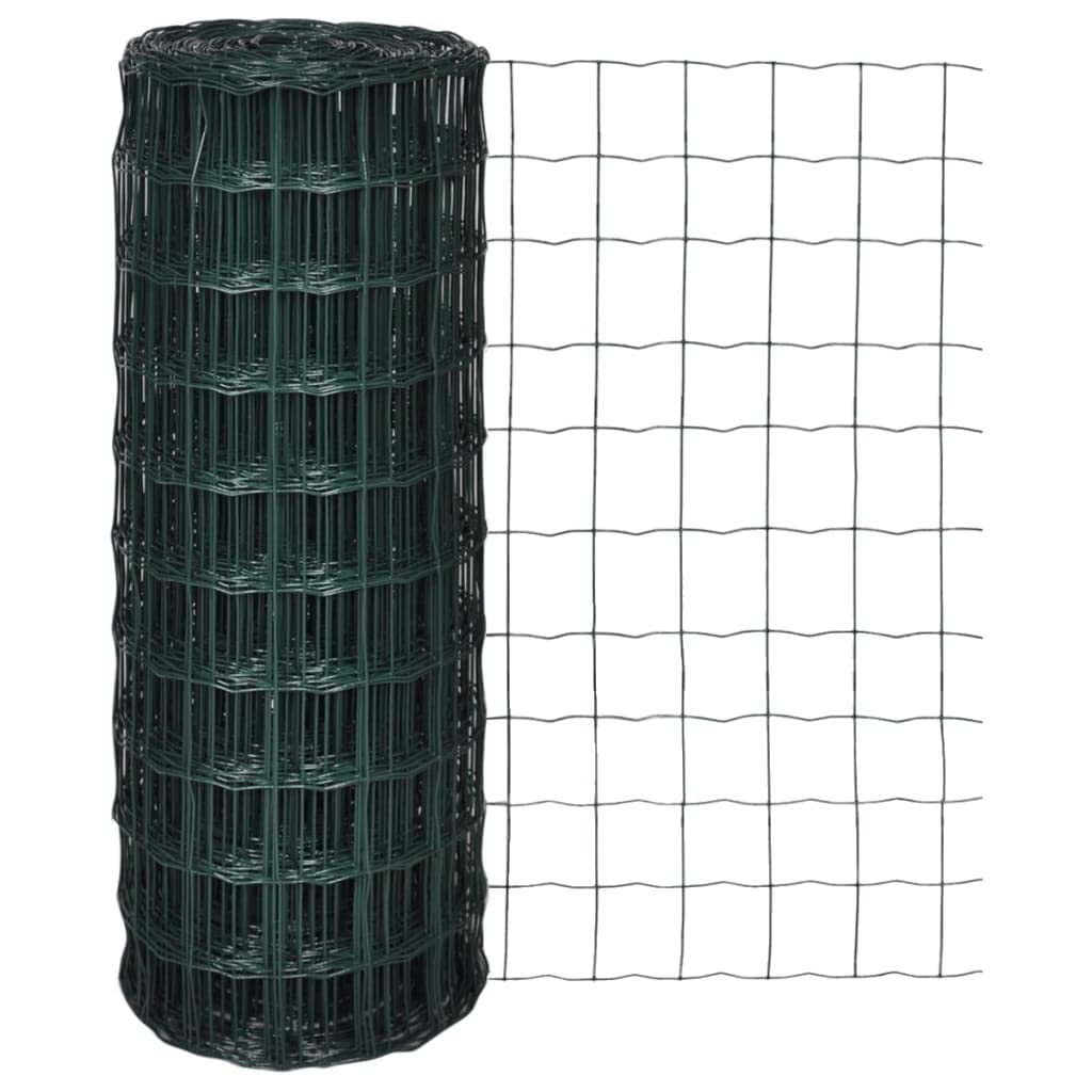 'vidaXL Steel Euro Fence, 25x1.0m, Green, PVC Coated Mesh, Ideal for Garden, Farm, Industry and Transport Uses