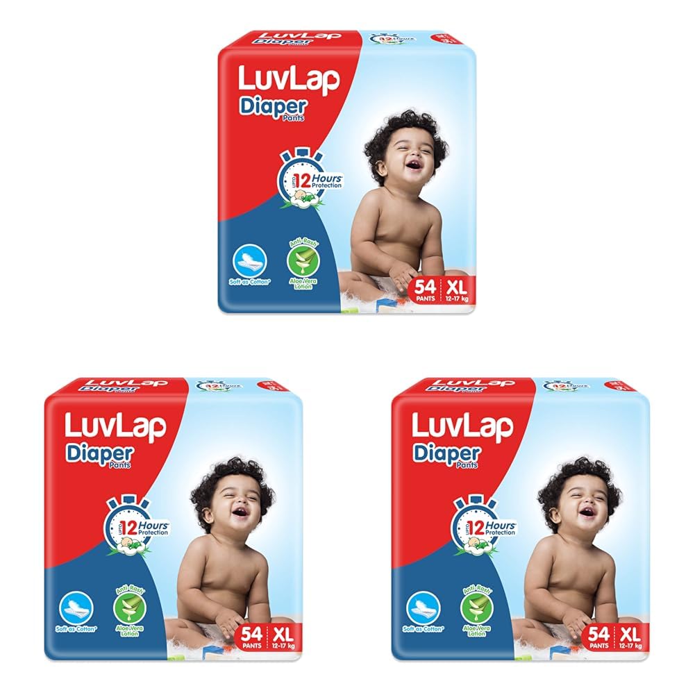 LuvLap Pant Style Baby Diapers, X-Large (XL), 54 Count, For babies of Upto 12-17Kg with Aloe Vera Lotion for rash protection, with upto 12hr protection, Diapers (Pack of 3)-image-40