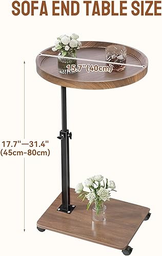 Miniatura 10 de Mesa auxiliar ajustable en forma de C, mesa auxiliar con ruedas para sofá, mesa giratoria de 360 para sala de estar, dormitorio, estudio y espacios